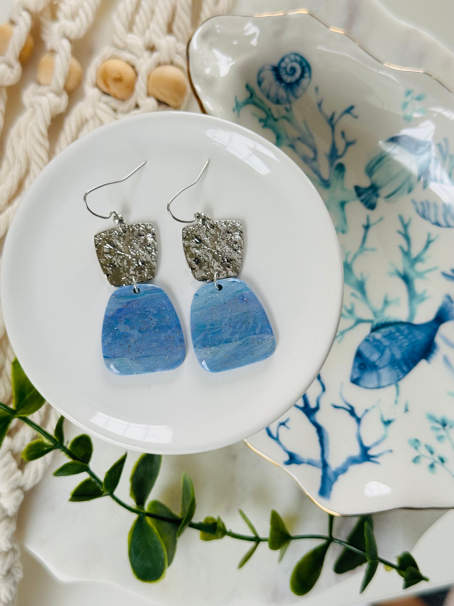 Water Agate - Periwinkle Swirl Trapezoid Duo