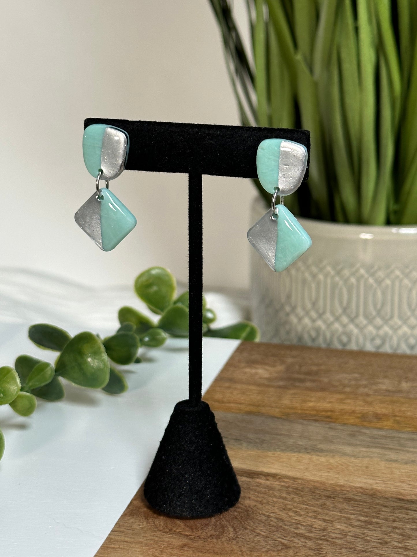 Seaglass | Aqua with Silver Half Duo Drop