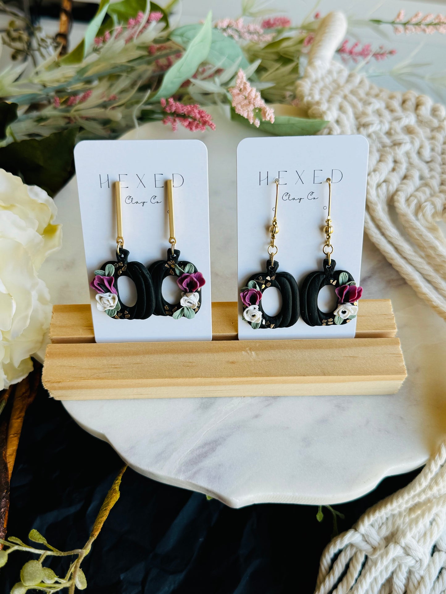 Floral Black Pumpkin Earrings