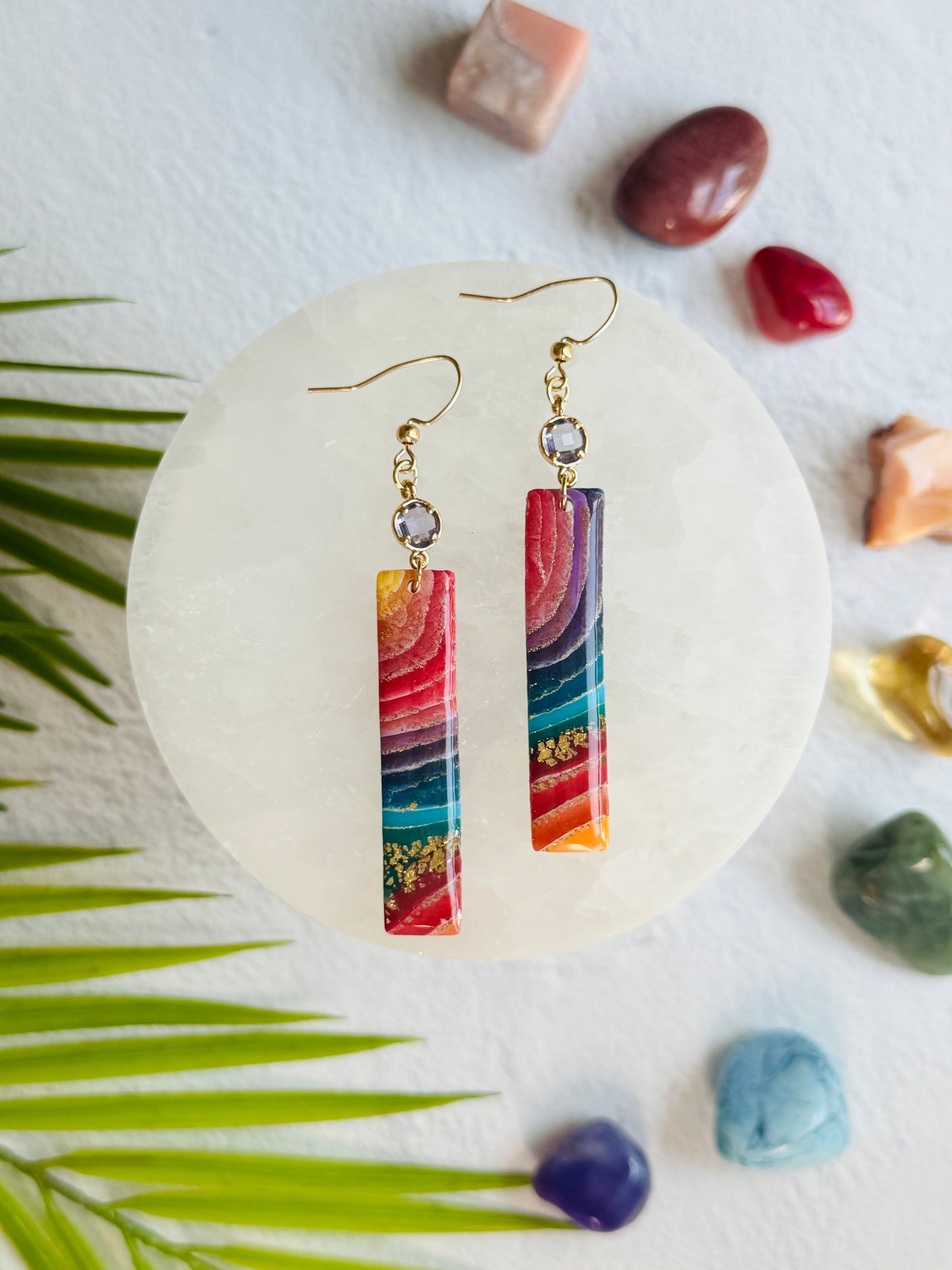 Rainbow Agate - Long Rectangle Earring