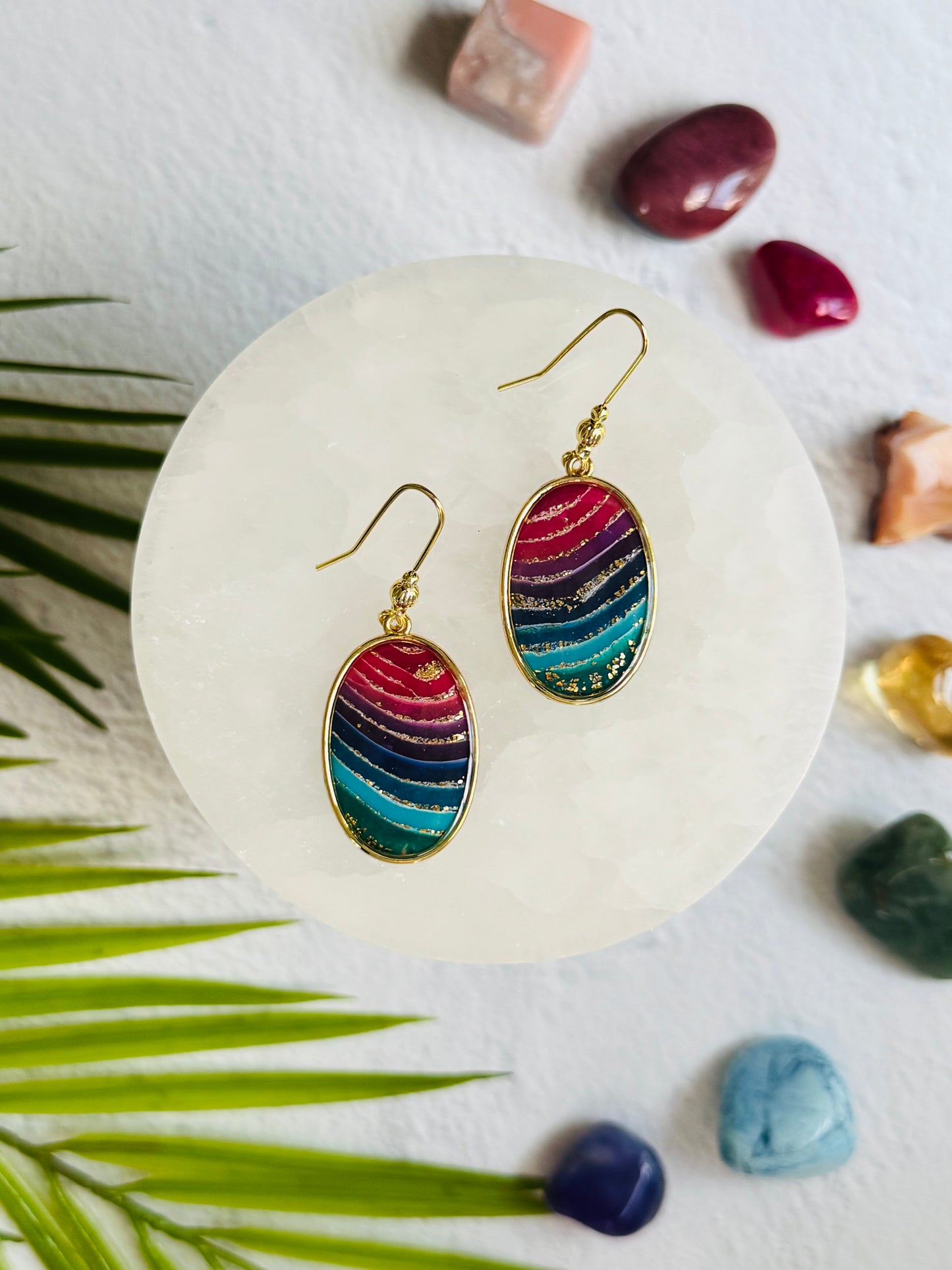 Rainbow Agate - Oval Bezel Earring