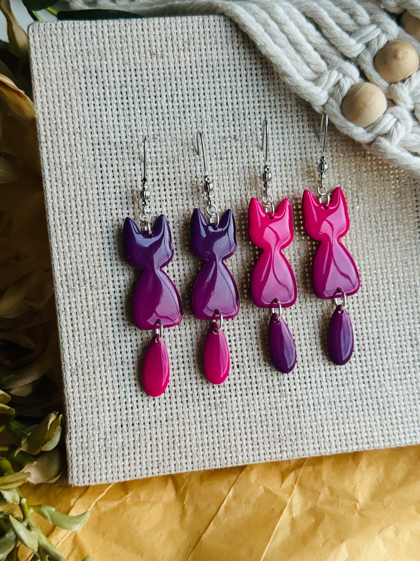 Purple Ombre - Cat Dangle Earrings