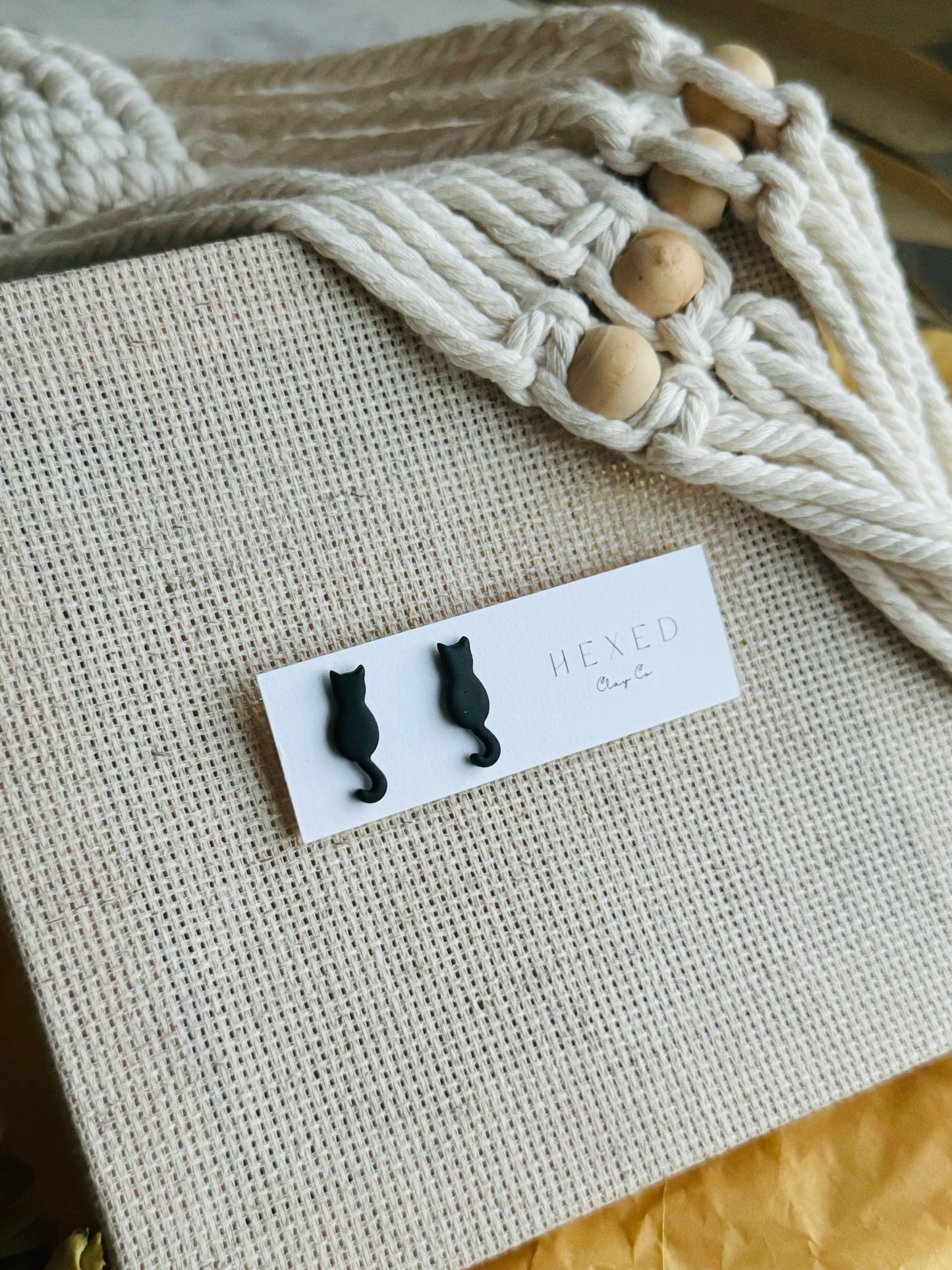 Autumn - Black Cat Studs (with tail)