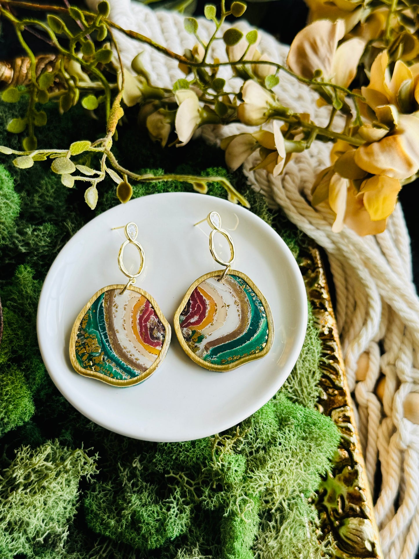 Earth Agate - Large Bezeled Pebble Earring