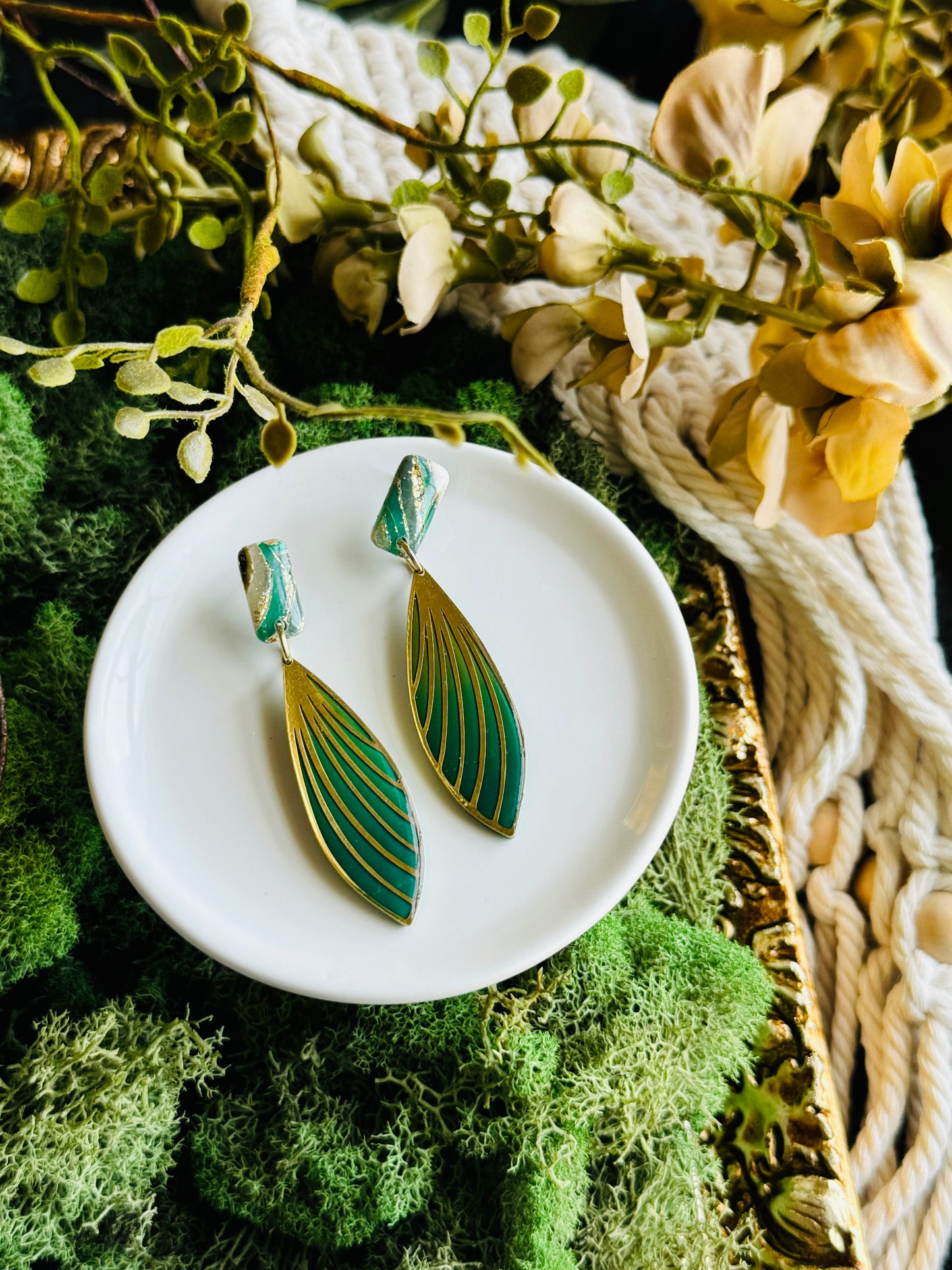 Earth Agate - Leaf Bezel 2-Piece Earring