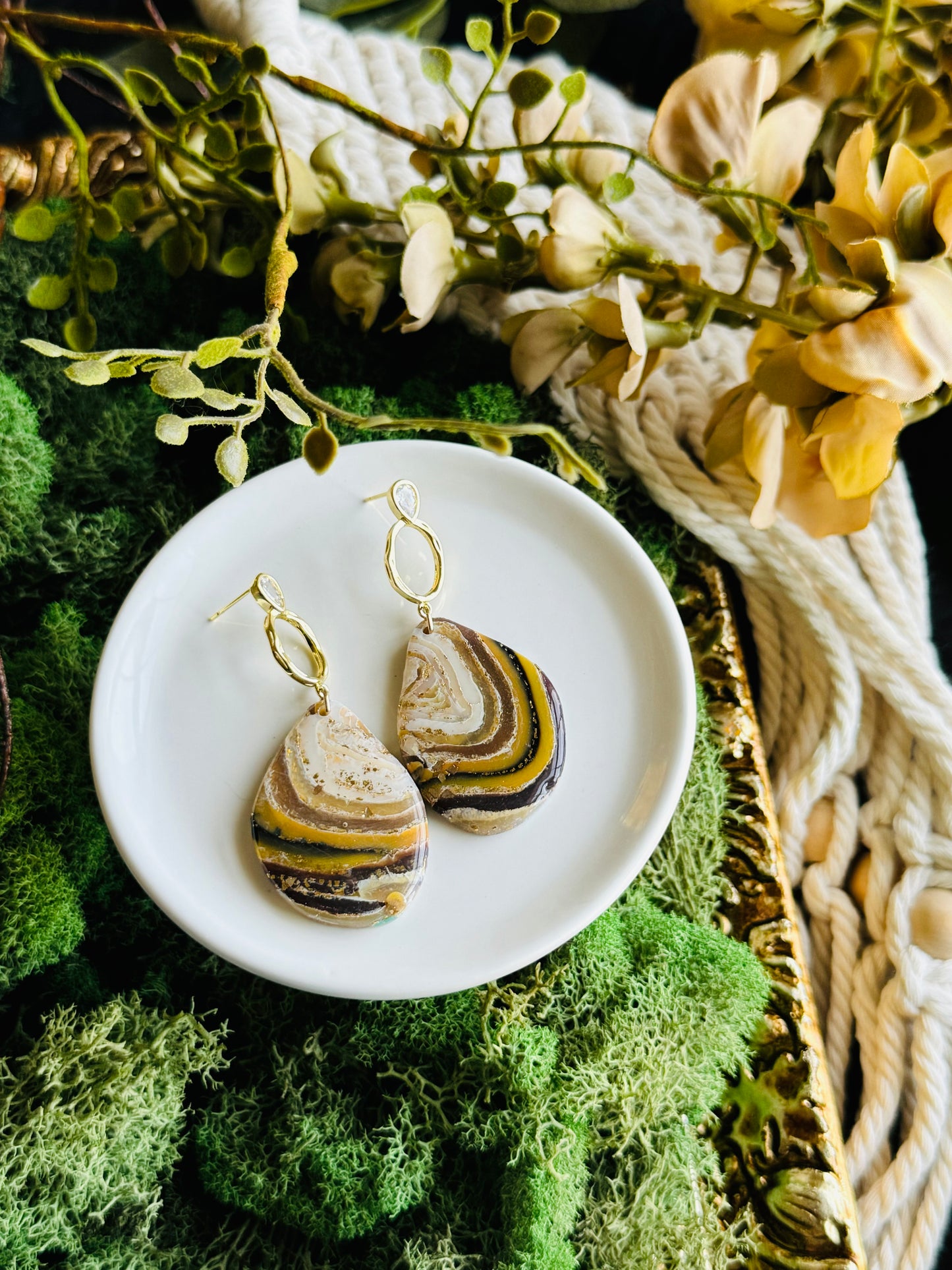 Earth Agate - Large Teardop Pebble Earring