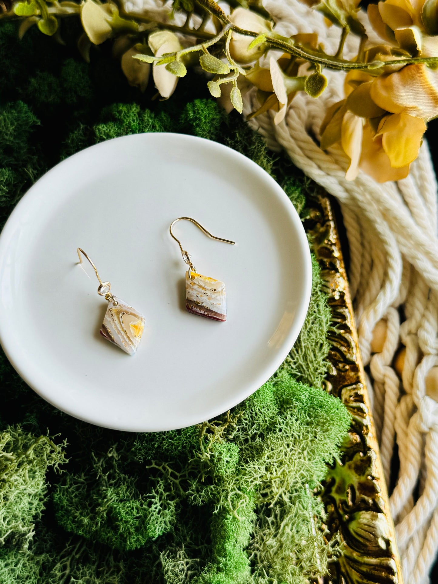 Earth Agate - Small Diamond & Zircon Gem Hook