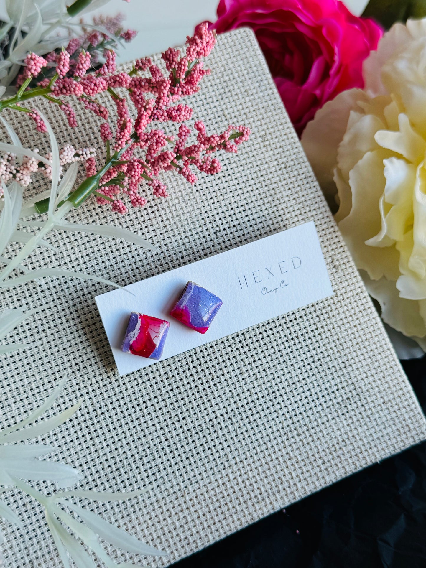 Pink & Purple Marble - Square Studs