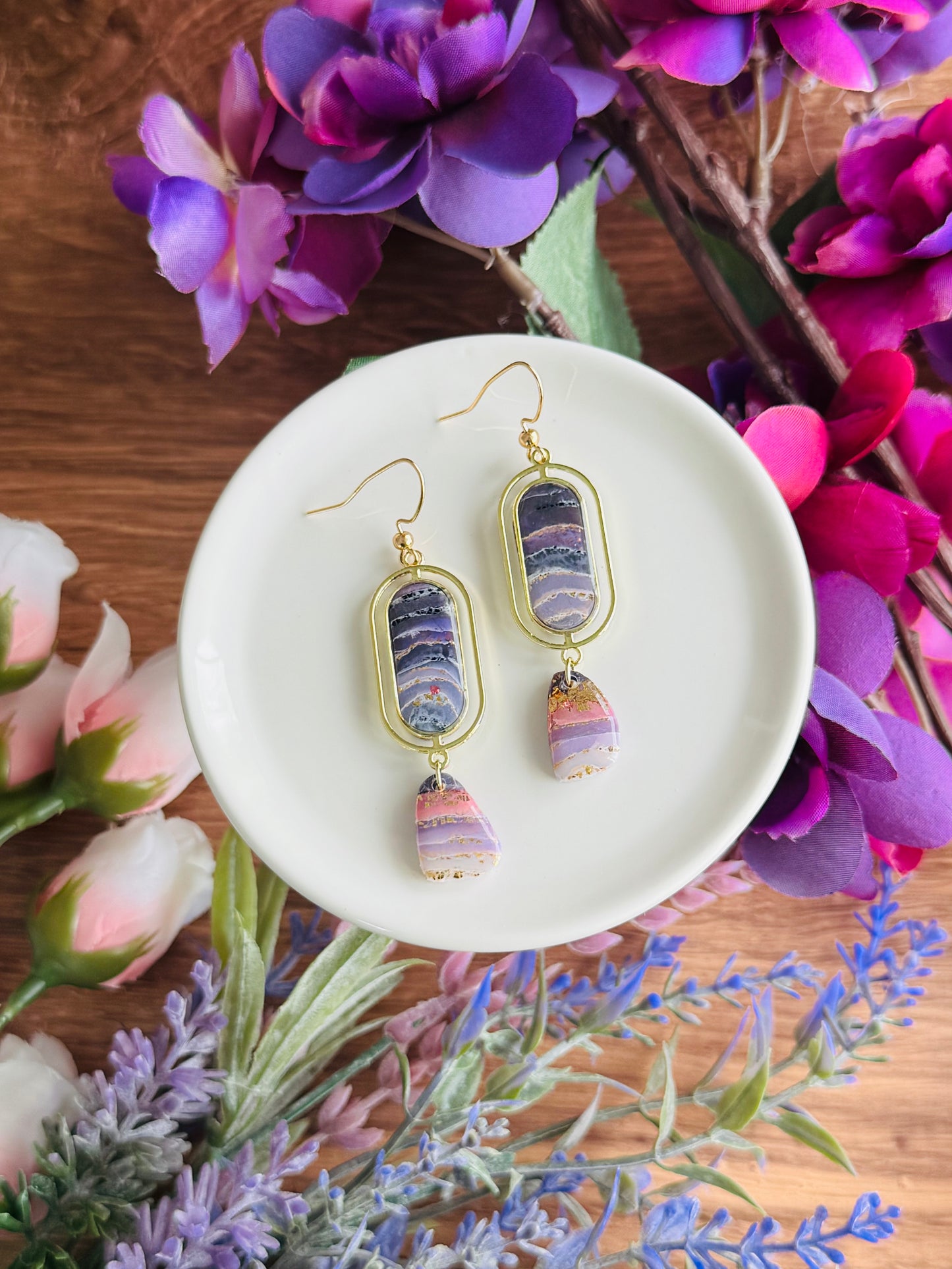 Purple Agate - Art Deco Bezel Pebbles