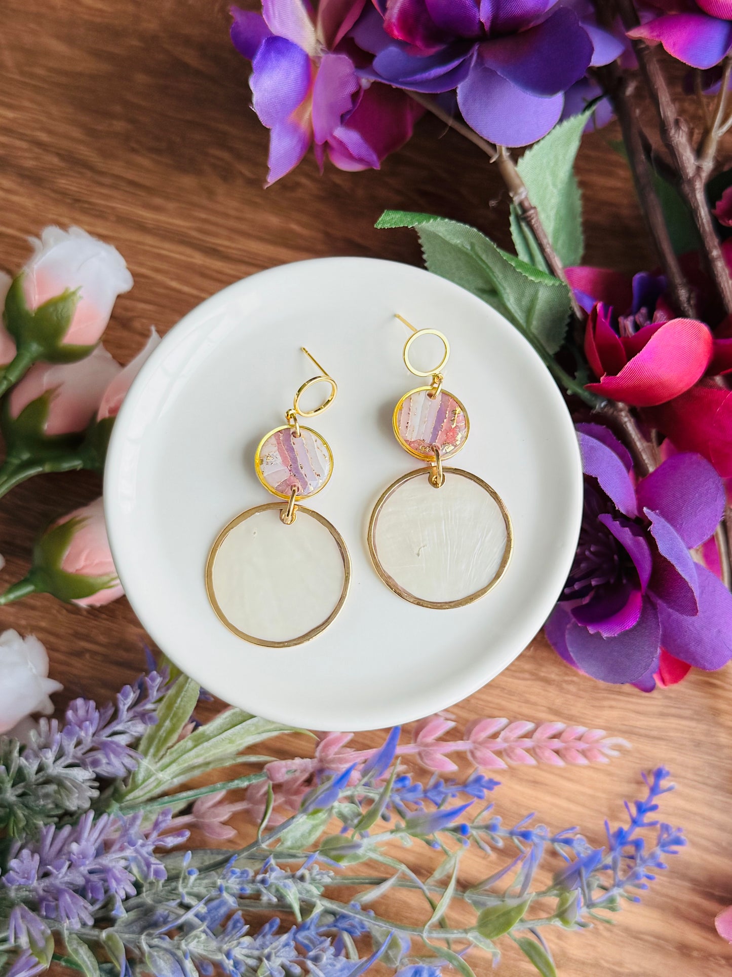 Purple Agate - Coin Trio Earrings