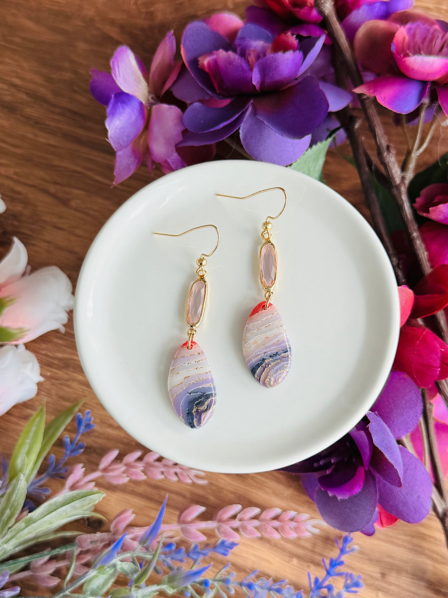 Purple Agate - Oblong Pebble & Gem Dangles