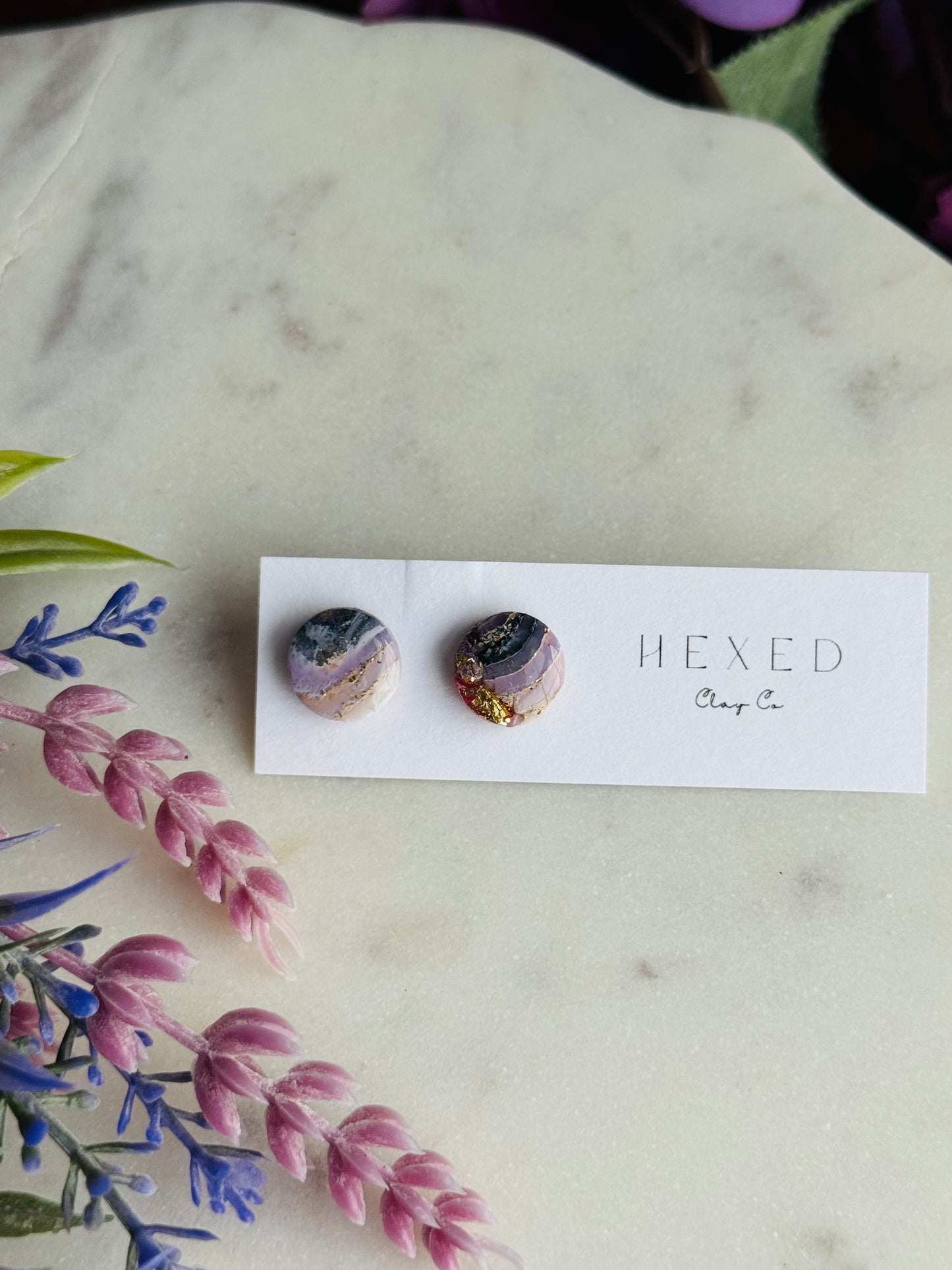 Purple Agate - Round Studs