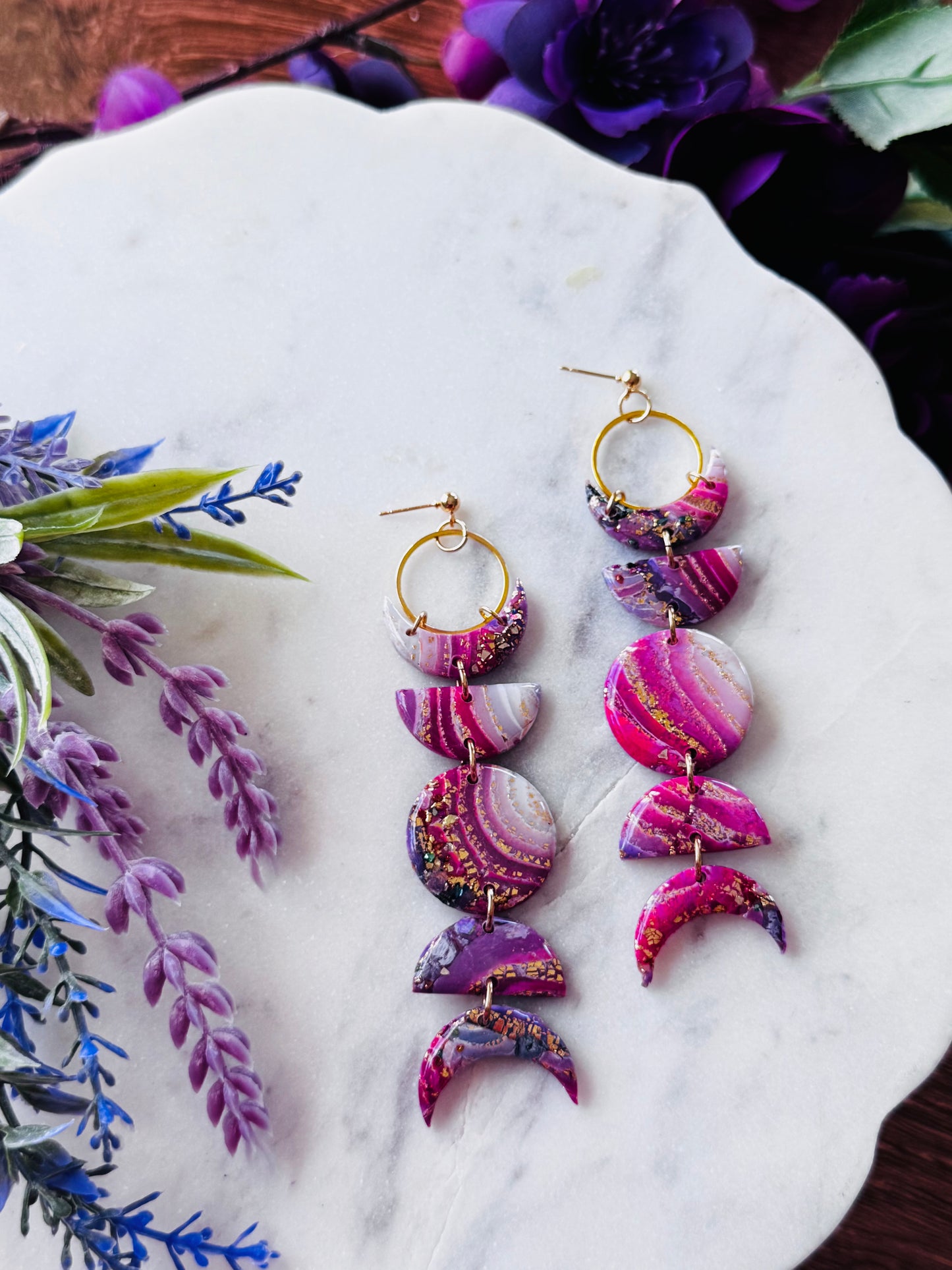 Purple Agate - Moon Phase Earrings