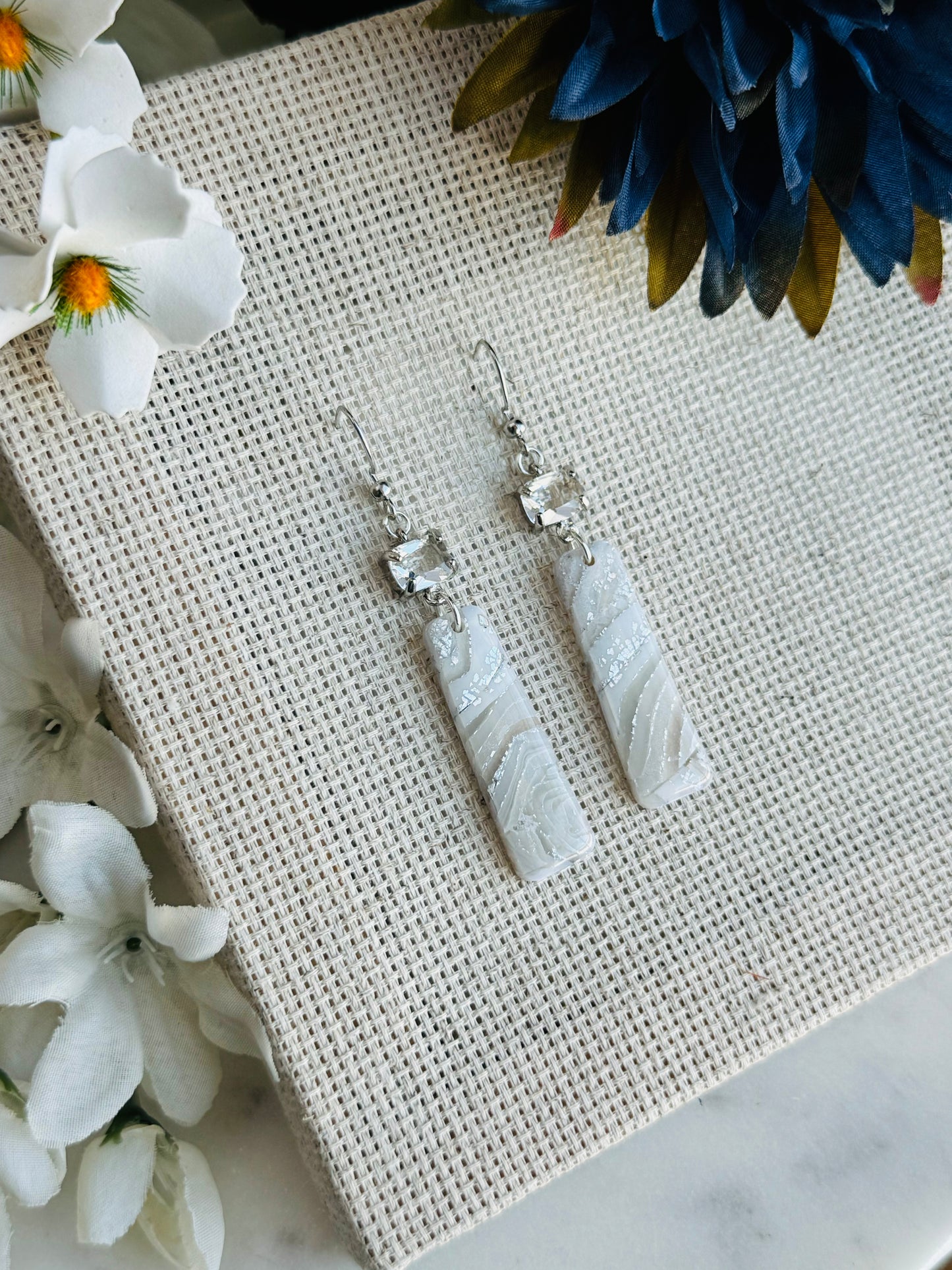 Ice Agate - Tapered Rectangle Earring on Crystal Connector