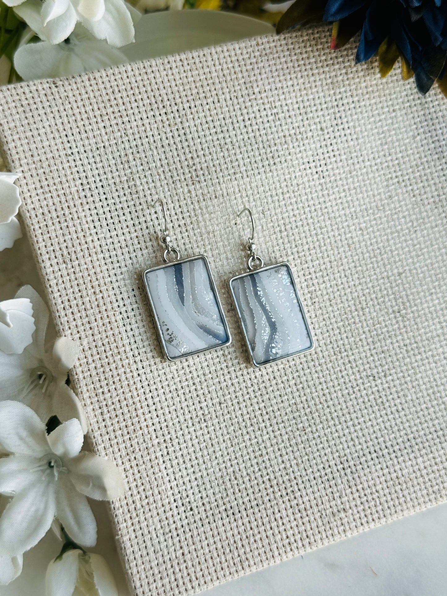 Ice Agate - Bezeled Short Rectangle Earring