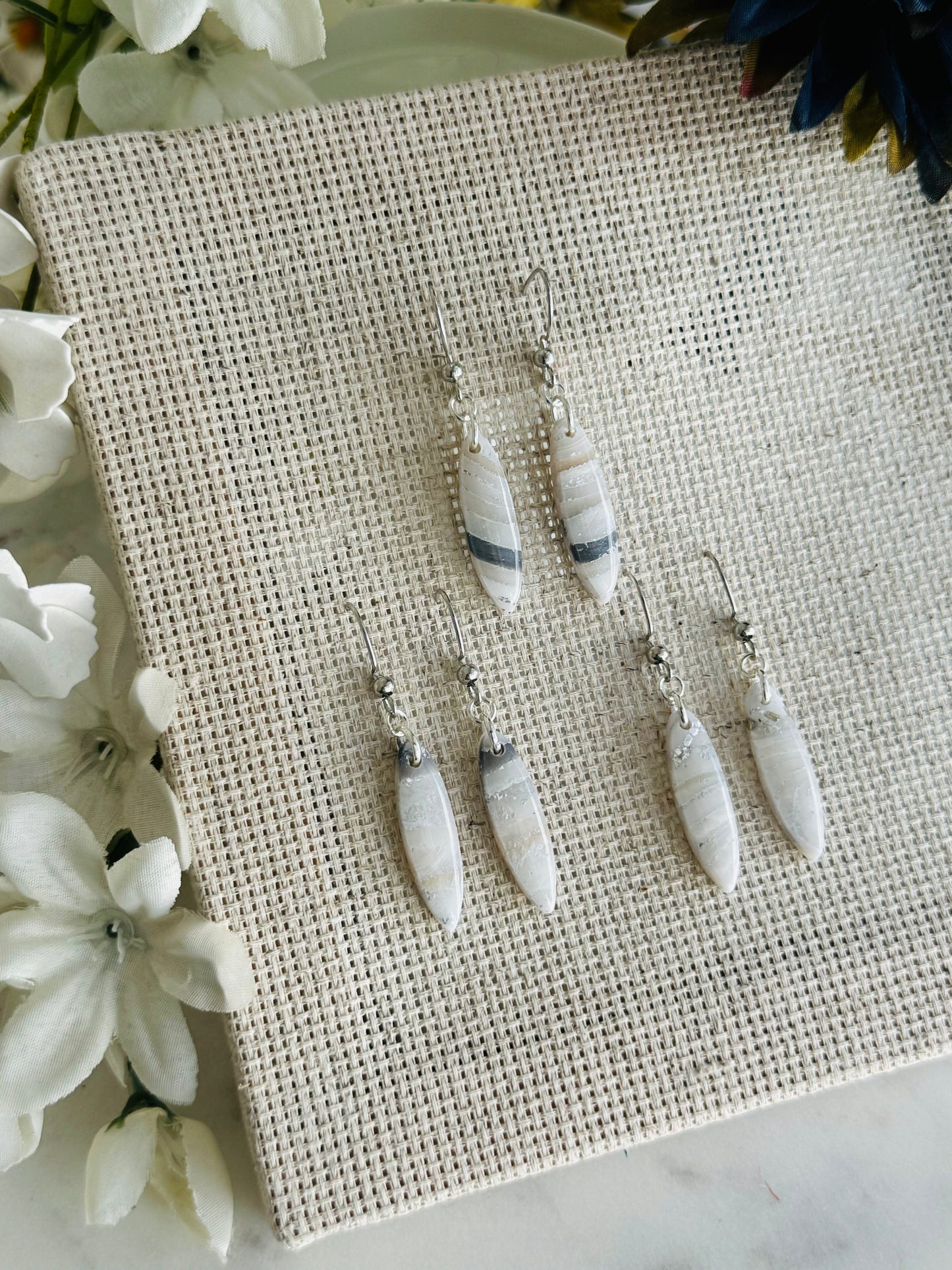 Ice Agate - Skinny Pointed Oval Earring