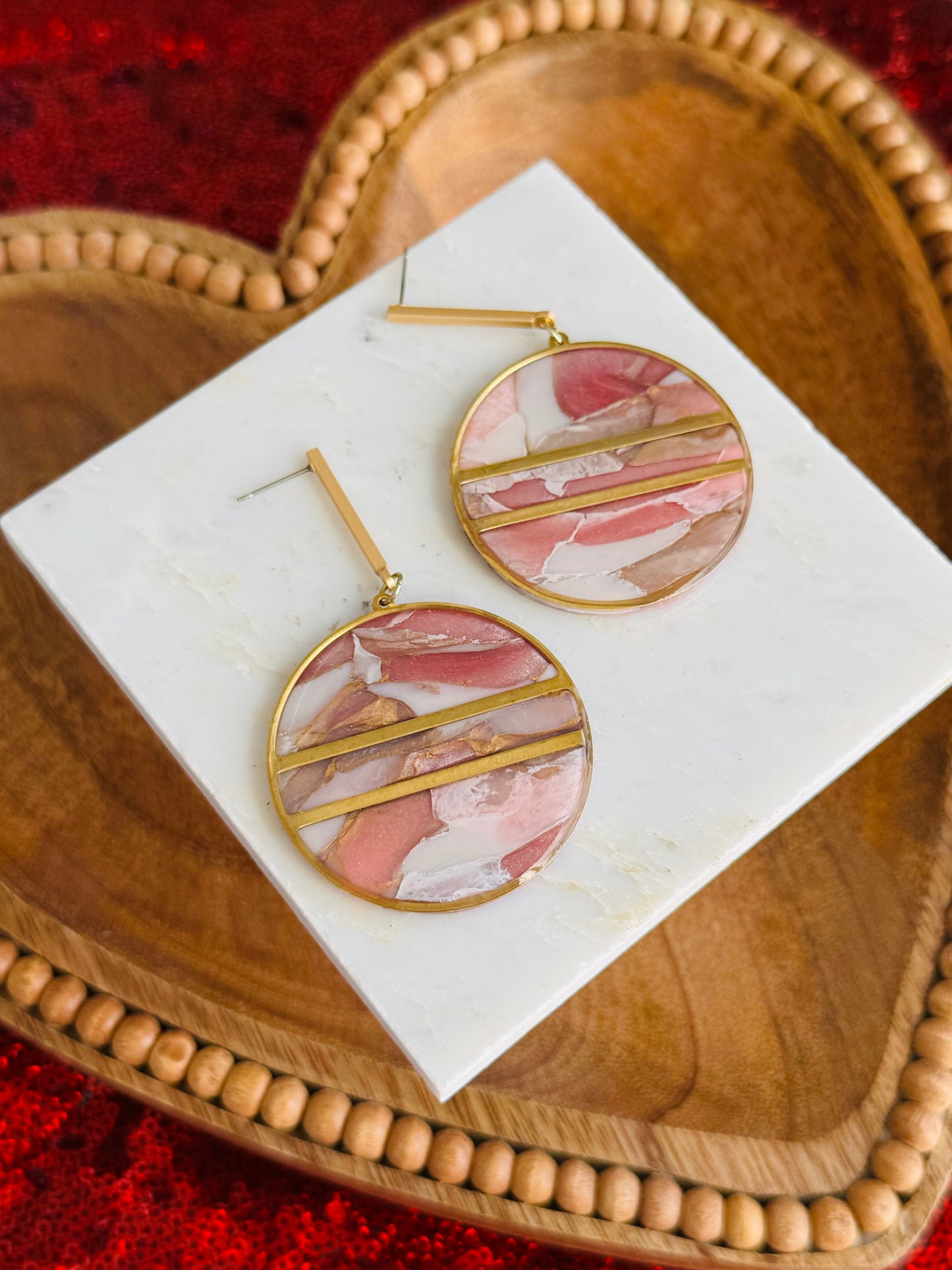 Pink Winter Marble - Large Bezeled Circle & Bar