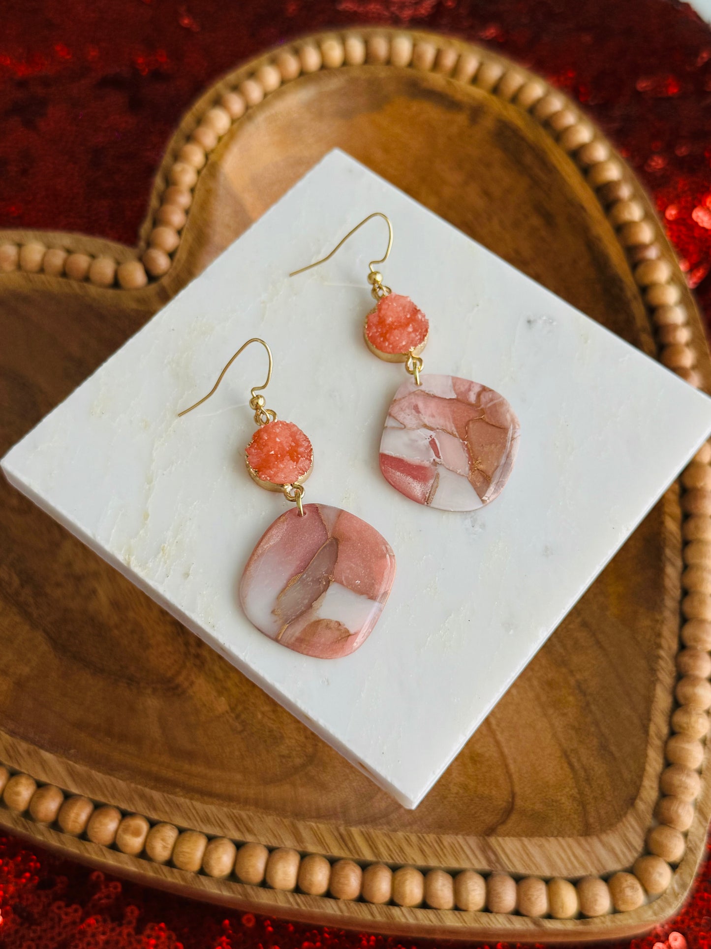 Pink Winter Marble - Large Pebble & Pink Druzy
