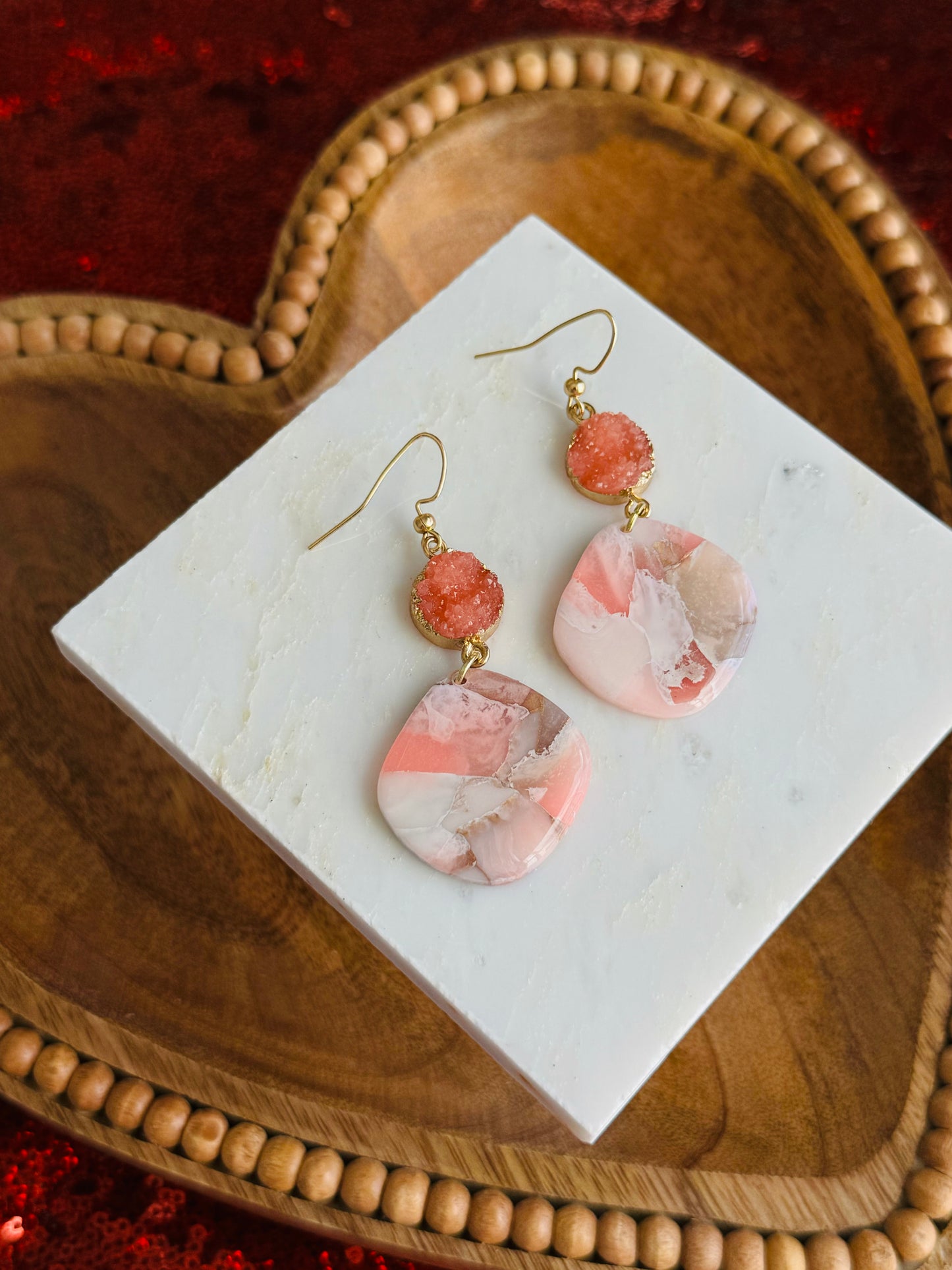 Pink Winter Marble - Large Pebble & Pink Druzy
