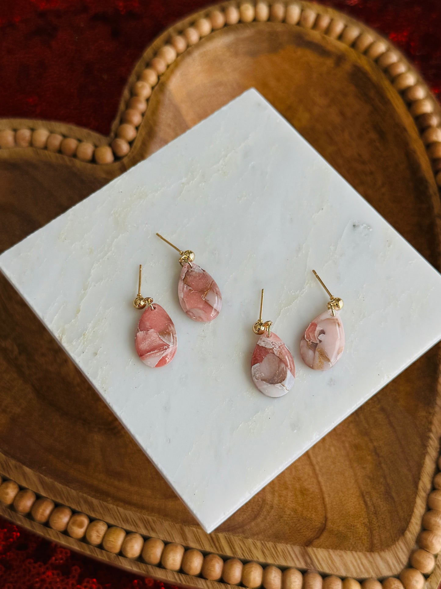 Pink Winter Marble - Teardrop & Ball Post