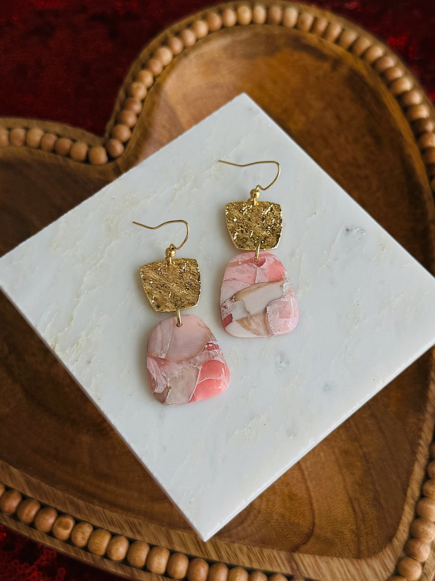Pink Winter Marble - Trapezoid Earrings