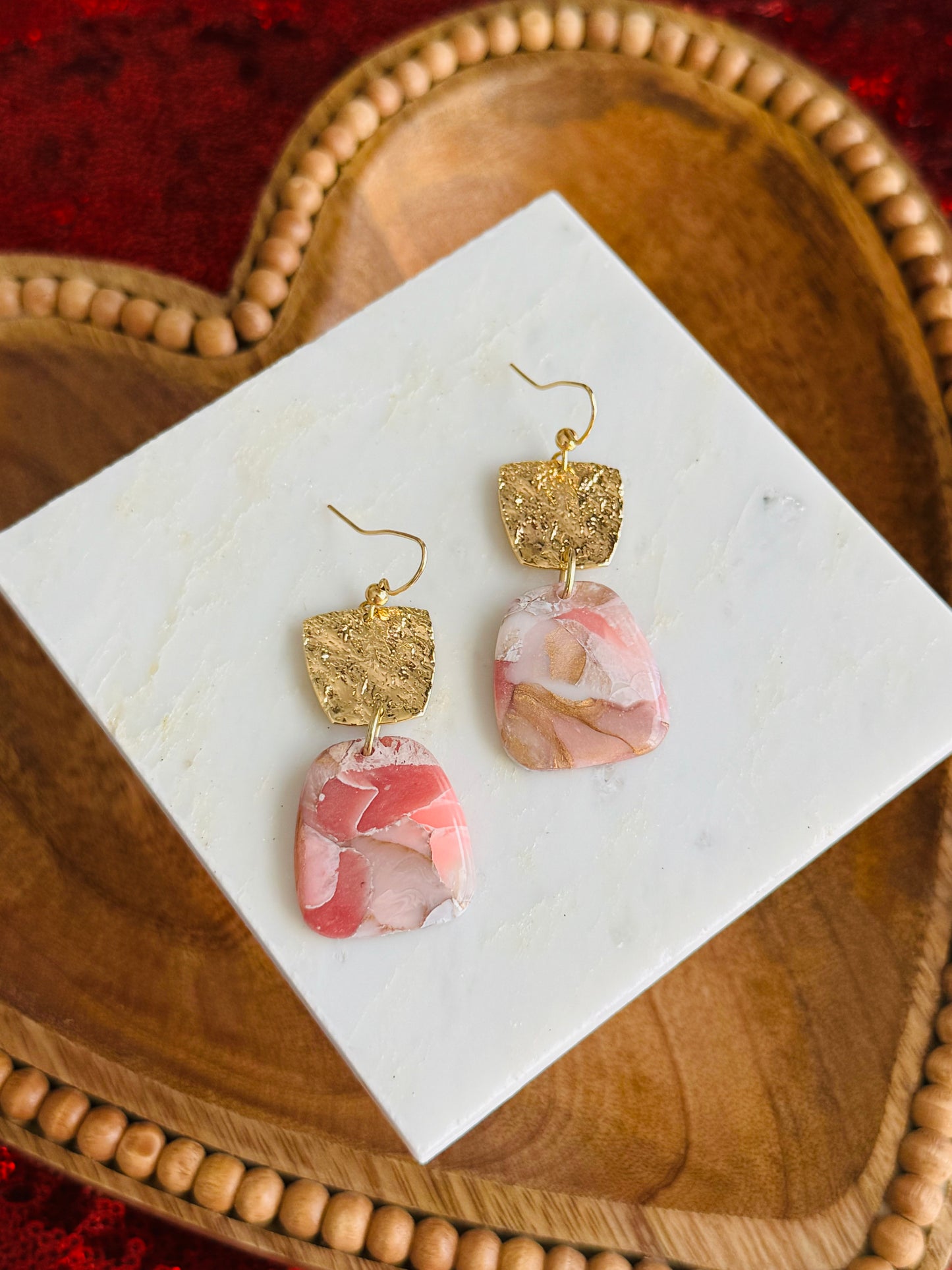 Pink Winter Marble - Trapezoid Earrings