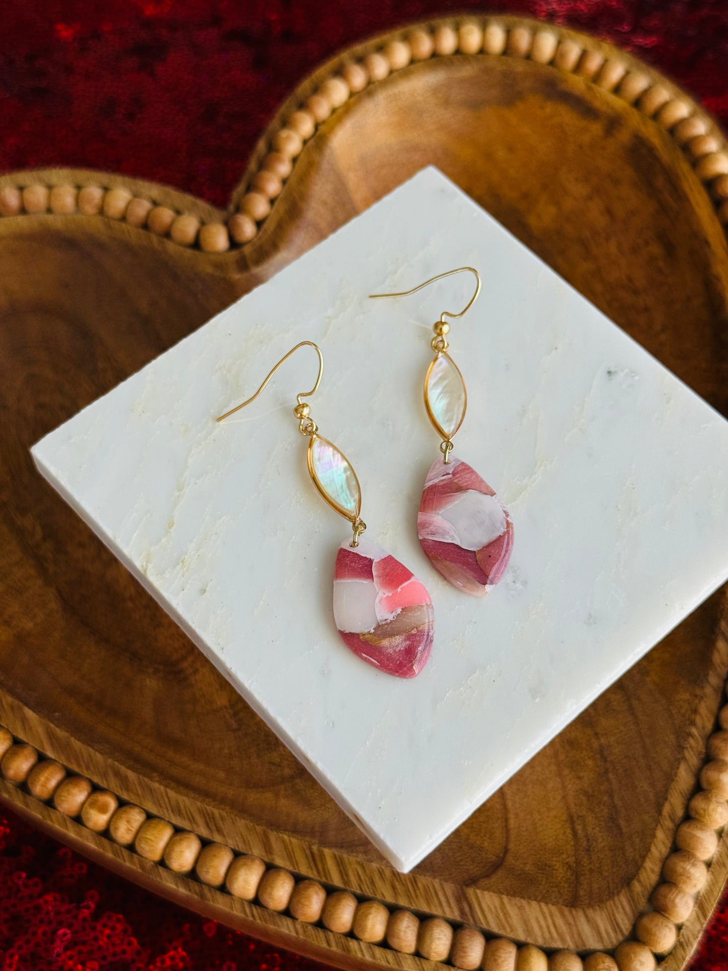 Pink Winter Marble - Oblong Oval & Shell Connector