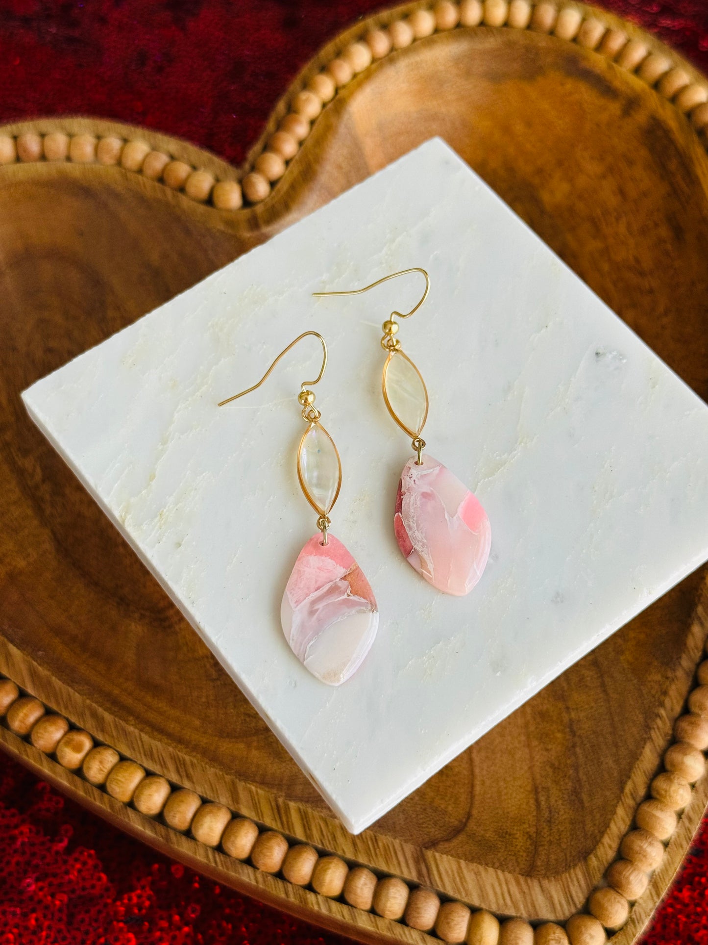 Pink Winter Marble - Oblong Oval & Shell Connector