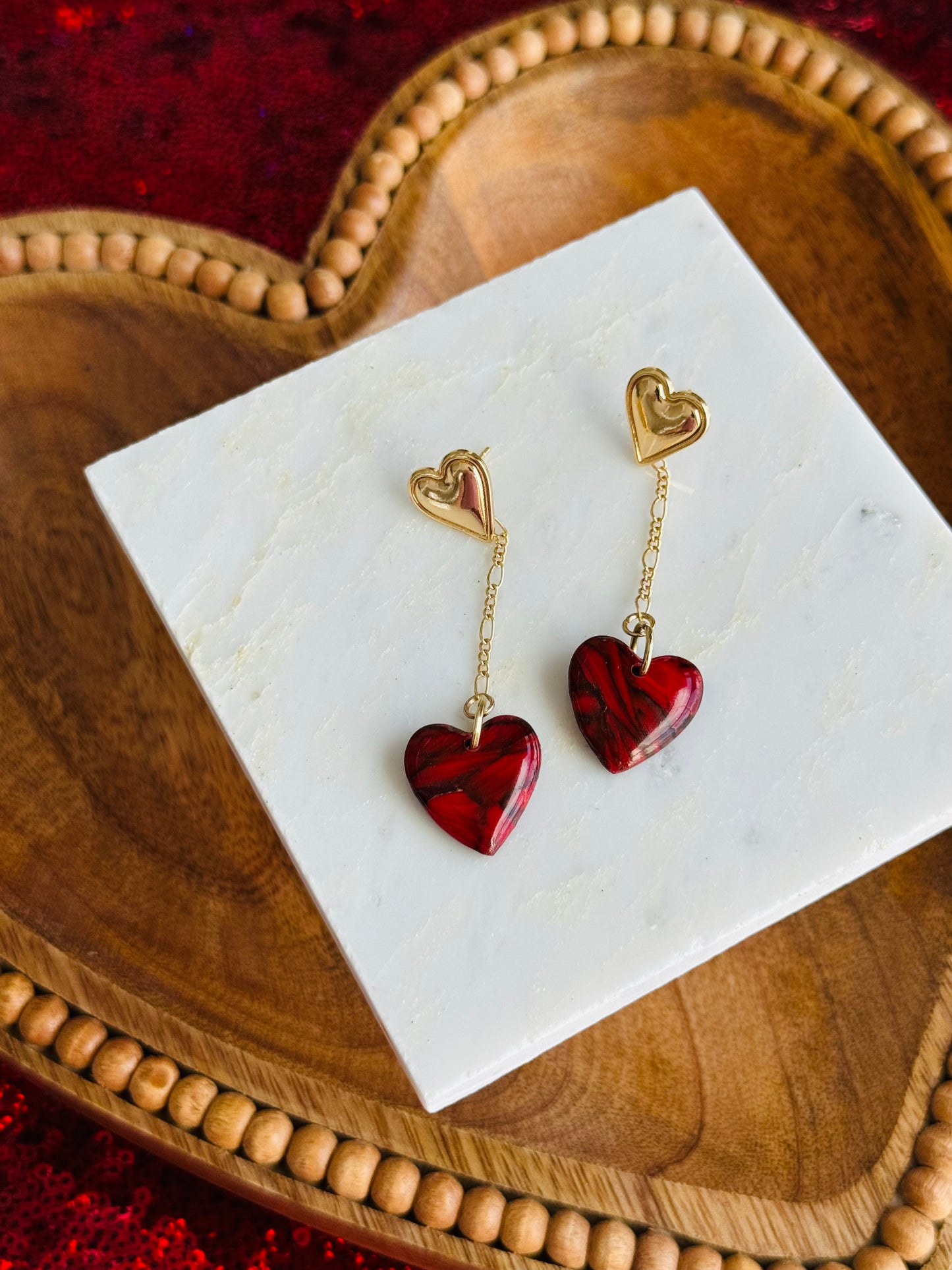 Red Jasper - Hanging Heart Earring