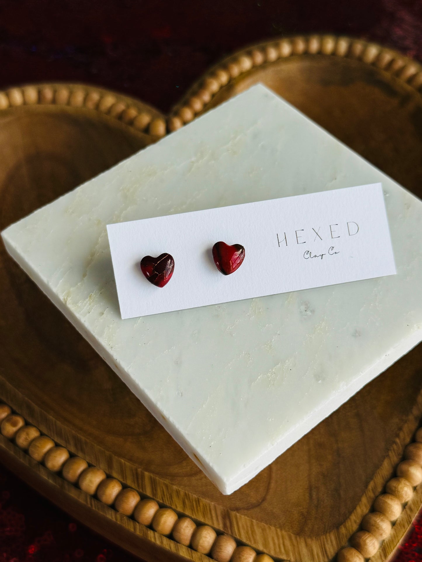 Red Jasper - Little Heart Studs