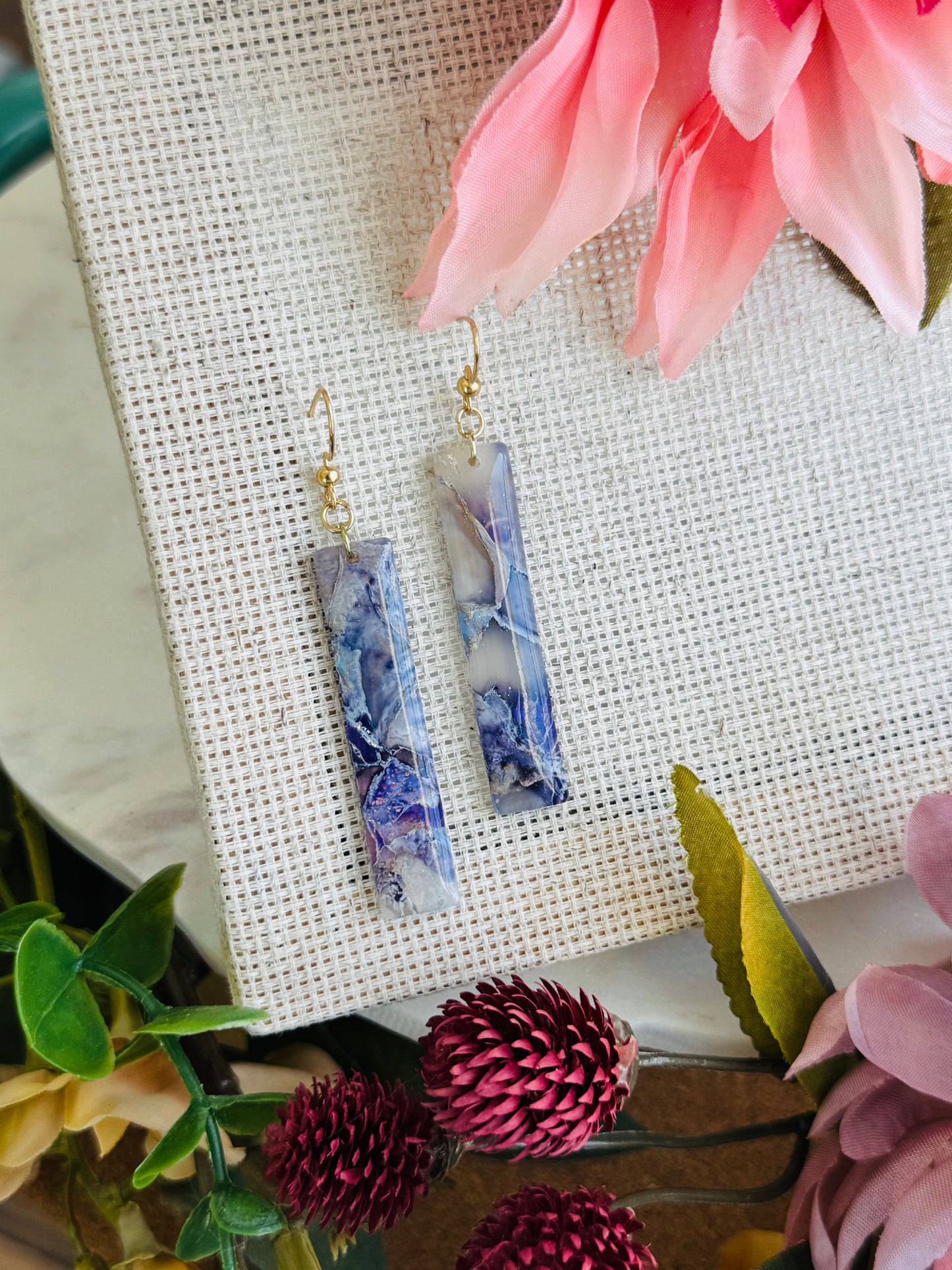 Purple Haze Marble - Long Rectangle Earring