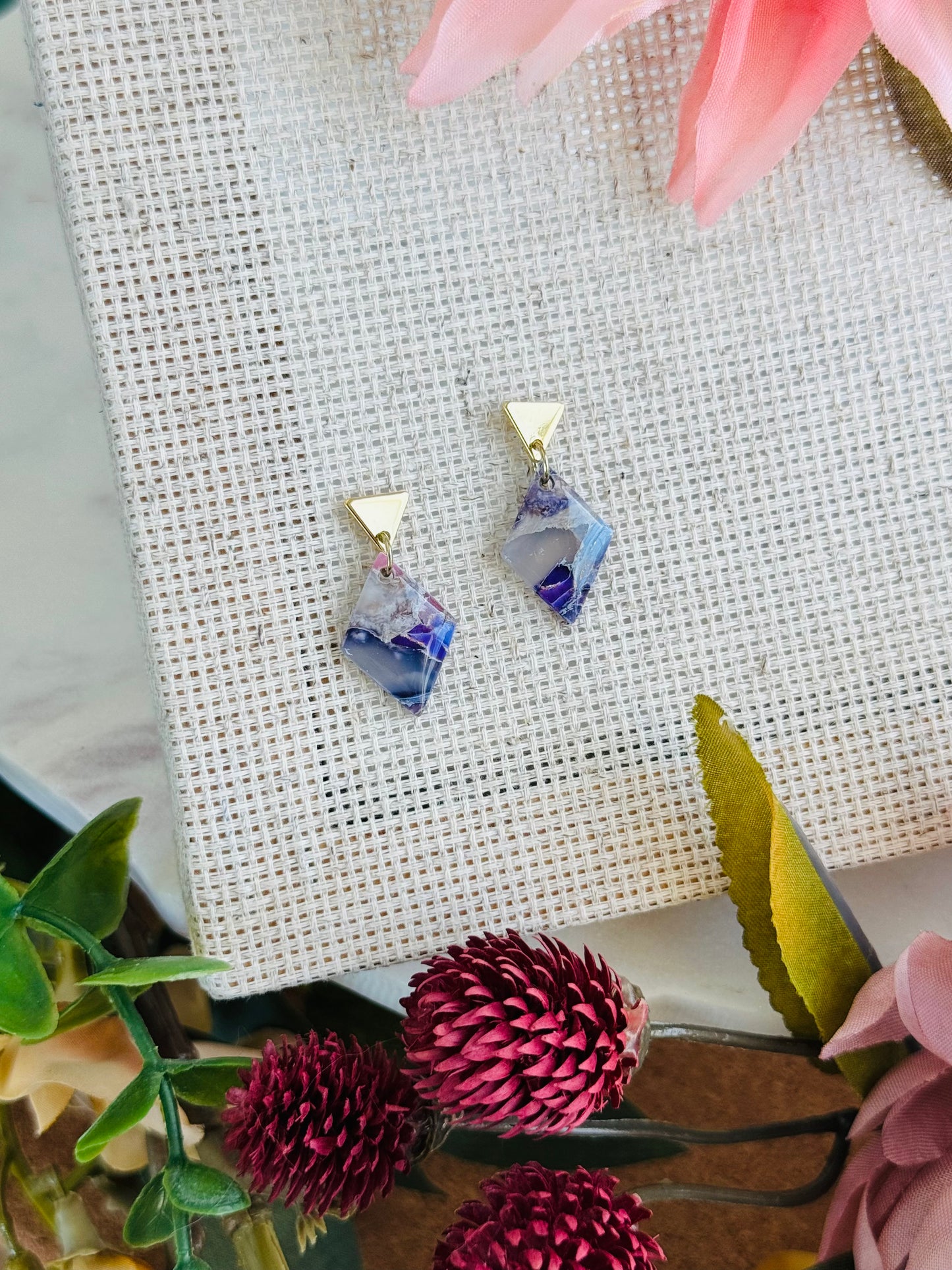 Purple Haze Marble - Diamond Shaped Earring
