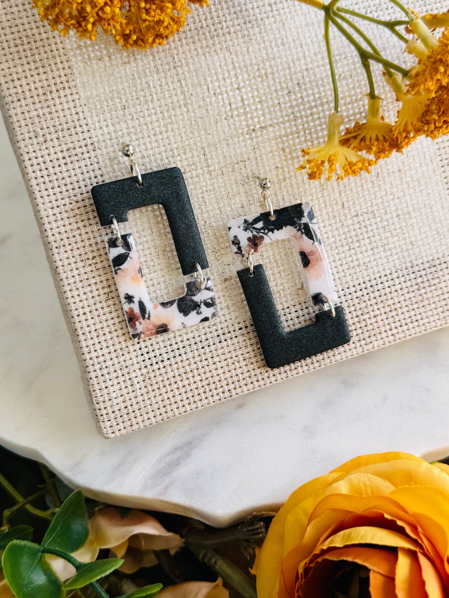 Spring Florals - Half & Half Rectangle Donut Earring