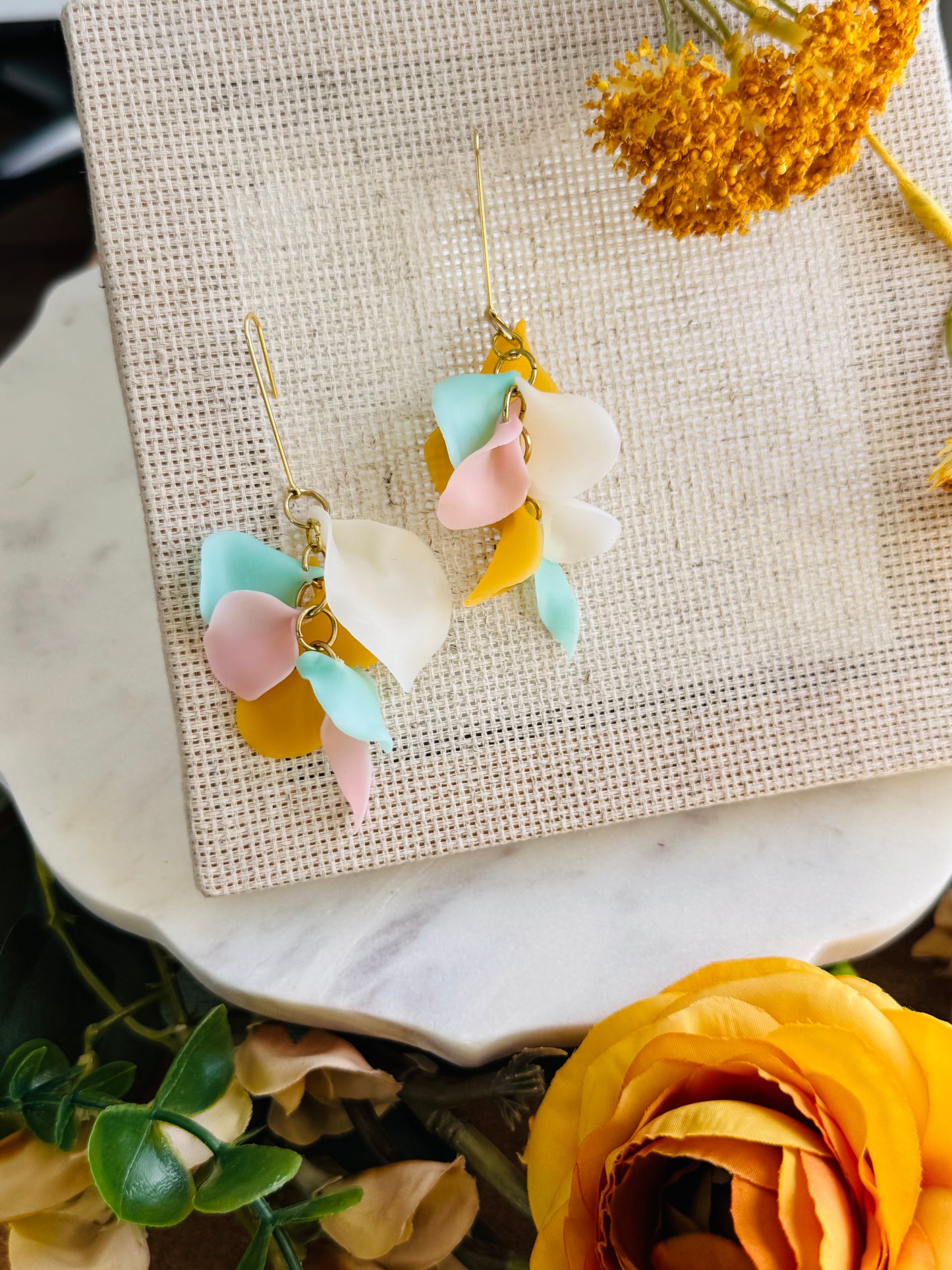 Spring Florals - Multicolor Petal Chandelier Earrings