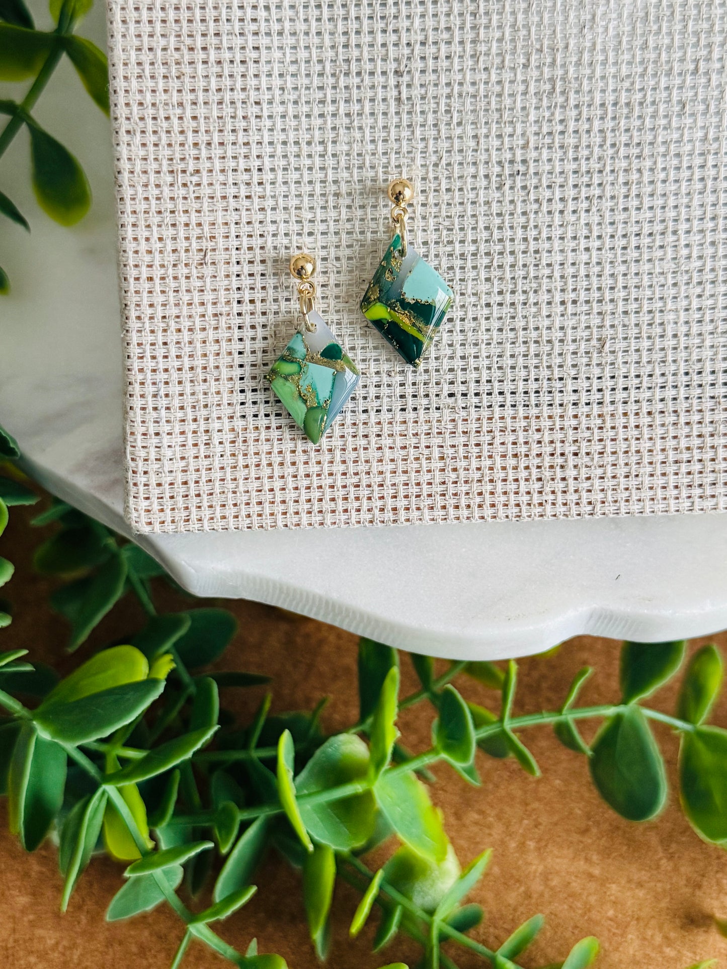 Green & Gold - Small Diamond Shaped Earring