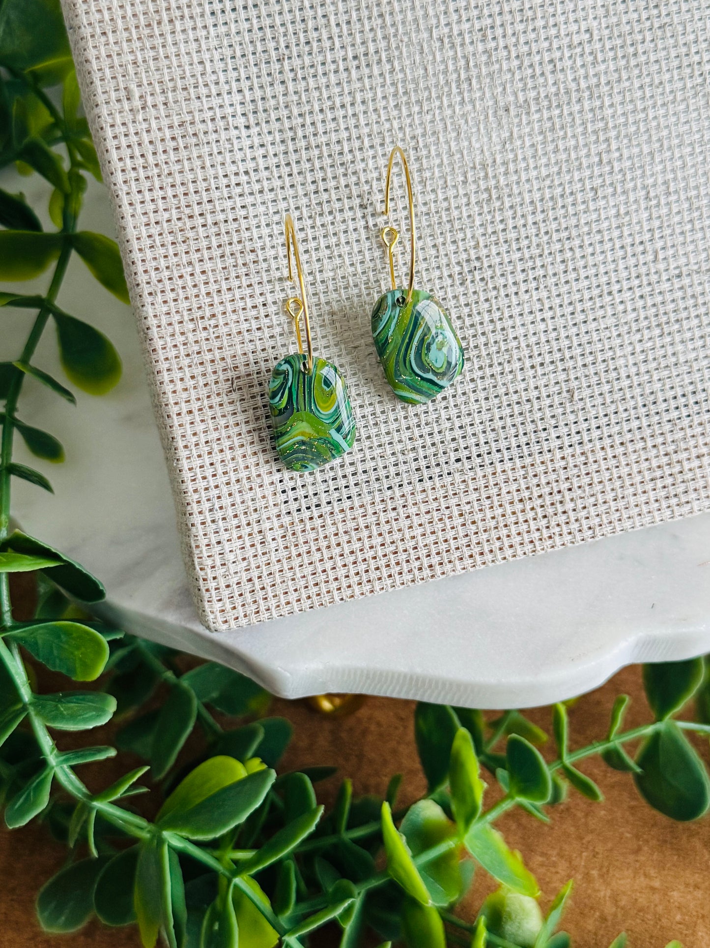 Green & Gold - Swirled Pebble Hoop