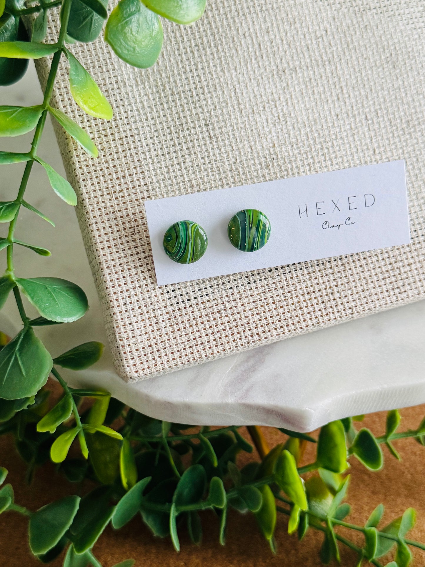 Green & Gold - Swirled Round Studs