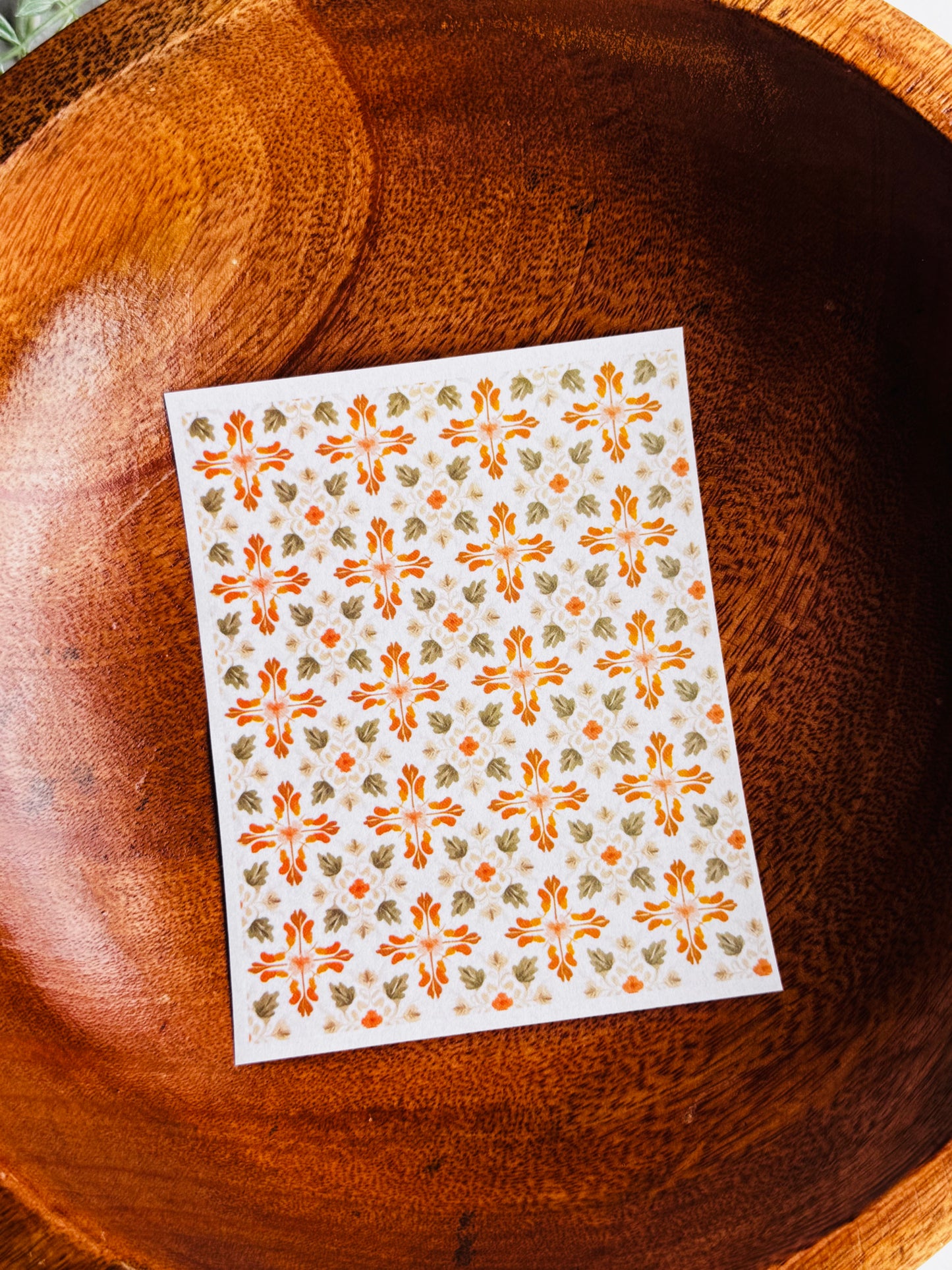 Olive & Peach Grid Damask Transfer Paper