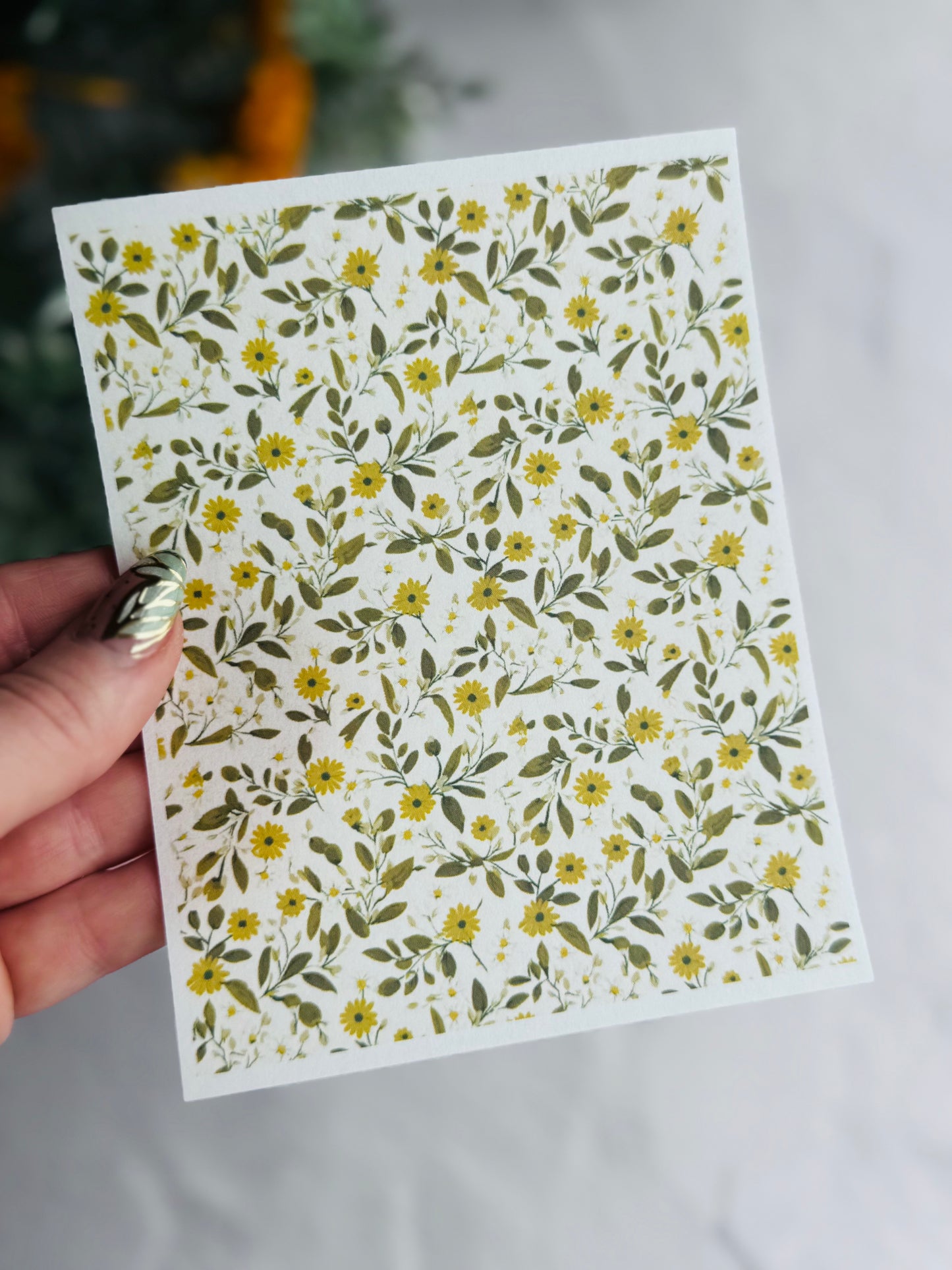 Olive & Green Small Flowers Transfer Paper