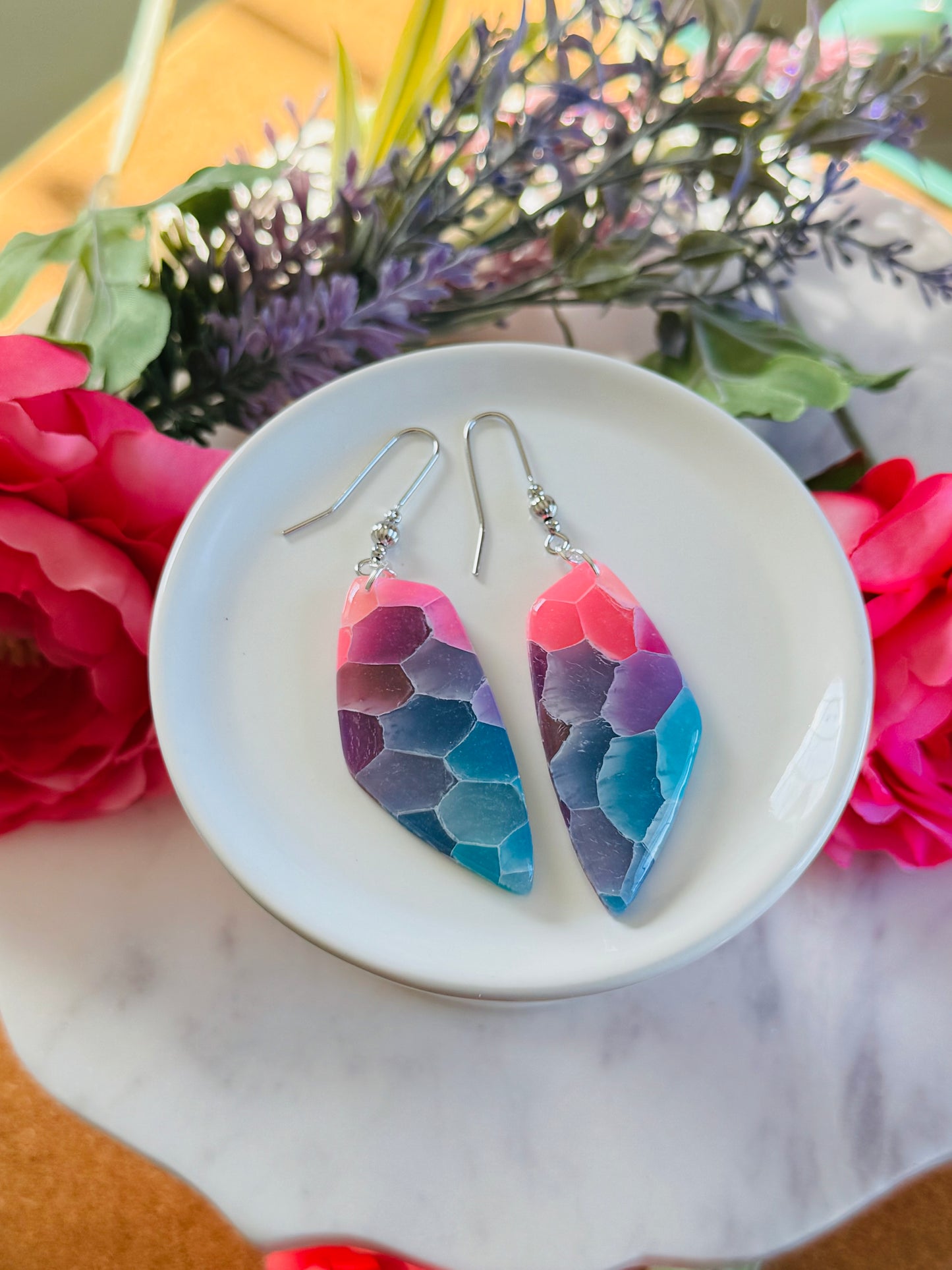 "Mermaid" Stained Glass - Large Organic Pebble Earring