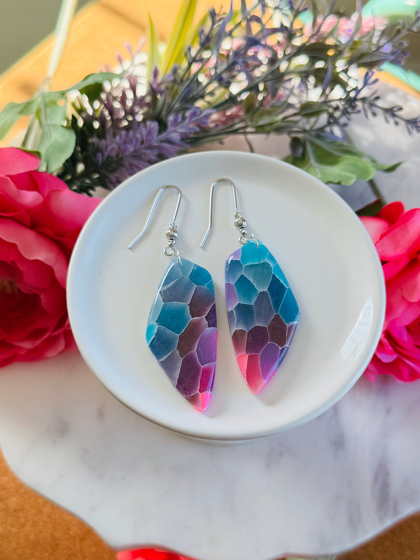 "Mermaid" Stained Glass - Large Organic Pebble Earring