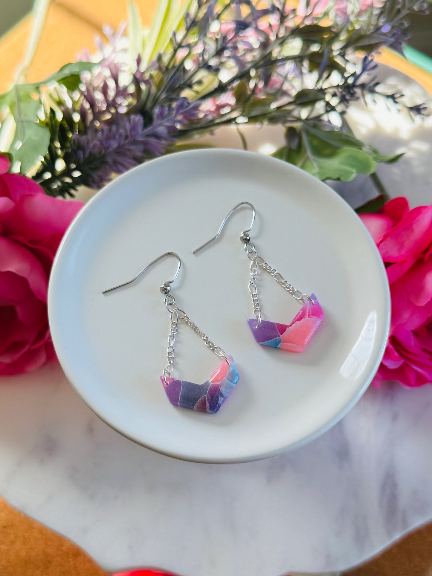 "Mermaid" Stained Glass - Hanging Chevron Earring