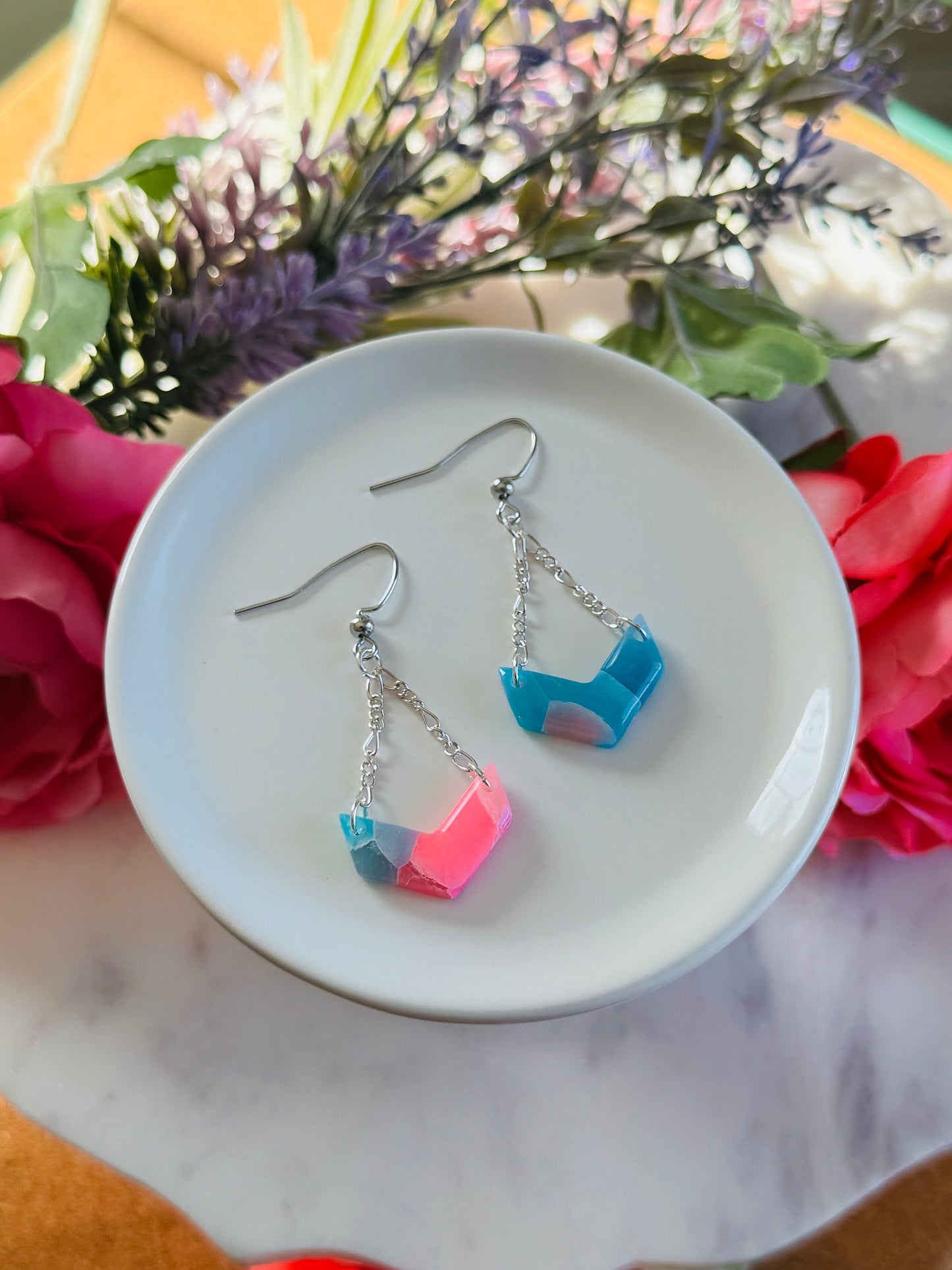 "Mermaid" Stained Glass - Hanging Chevron Earring