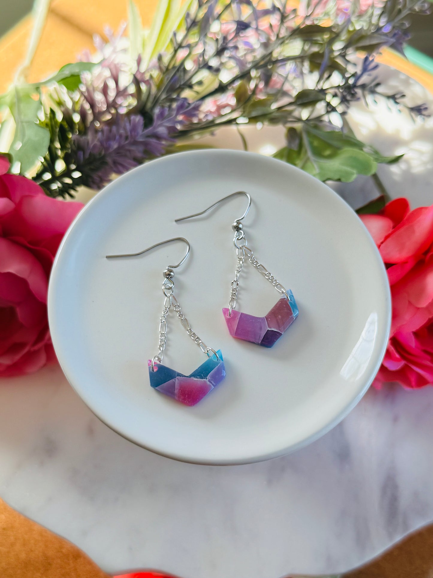 "Mermaid" Stained Glass - Hanging Chevron Earring