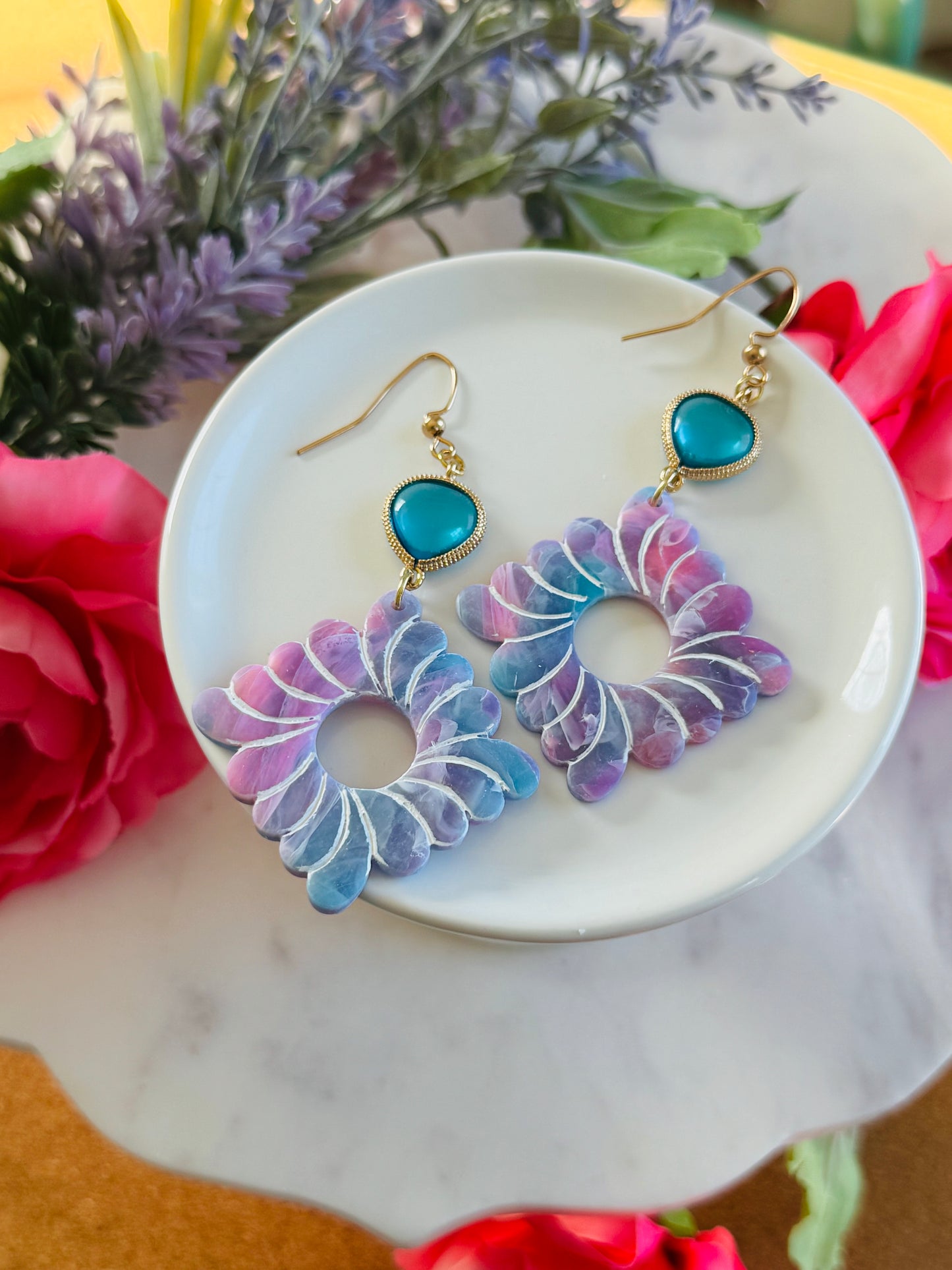 "Mermaid" Stained Glass - "Addy" Tile Earring