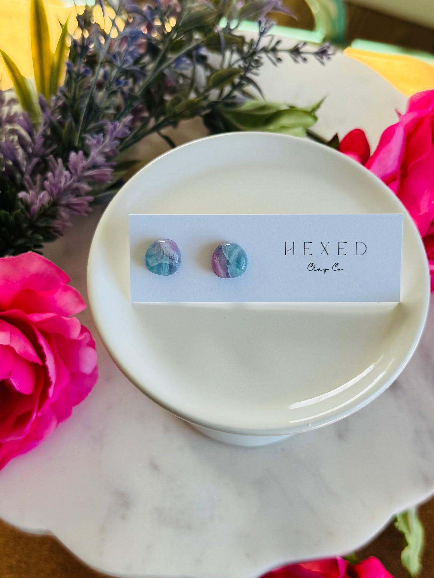"Mermaid" Stained Glass - Swirl Pebble Studs