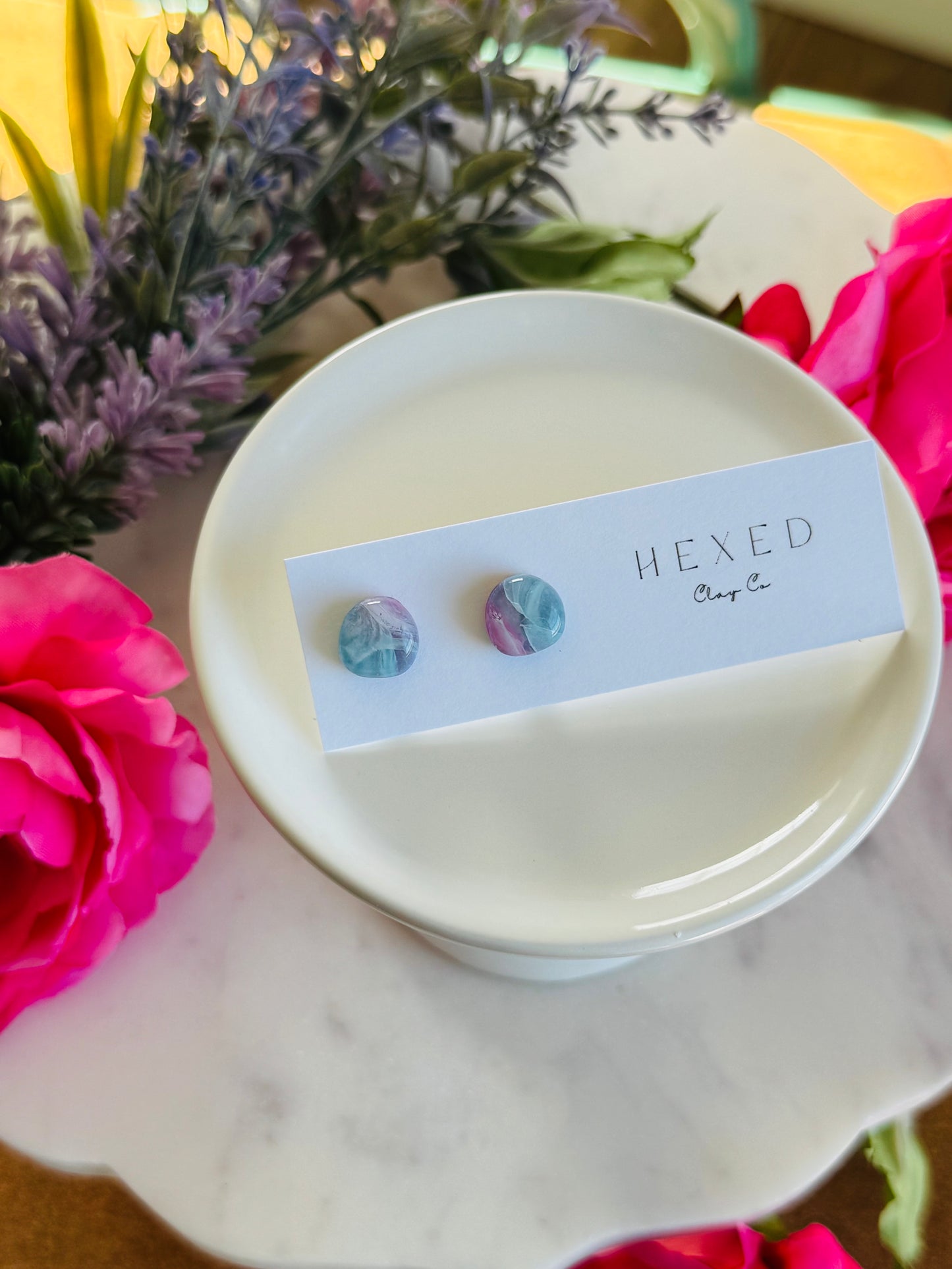 "Mermaid" Stained Glass - Swirl Pebble Studs