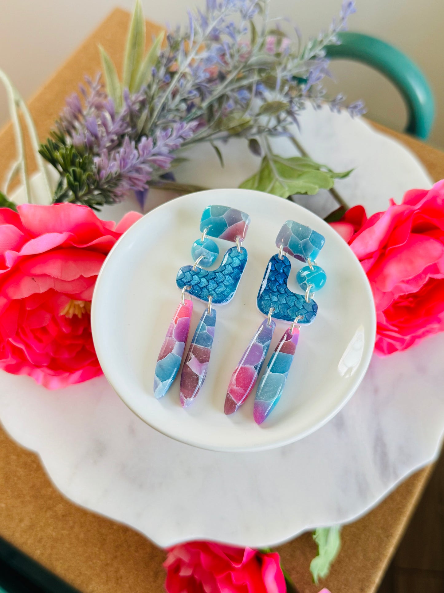 "Mermaid" Stained Glass - "Zia" Earring