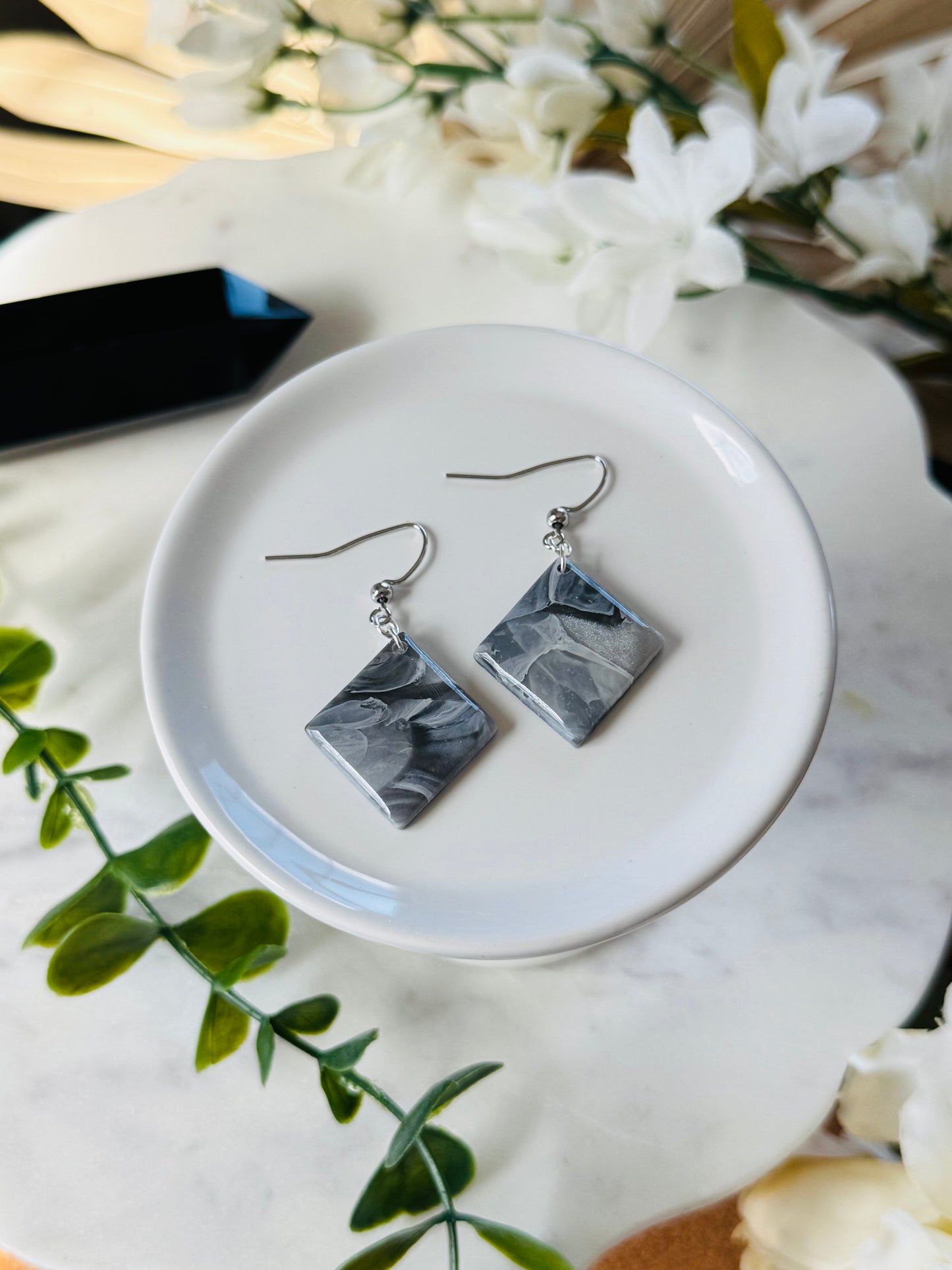 Dark Moon Stained Glass - Marble Swirl Diamond & Hook