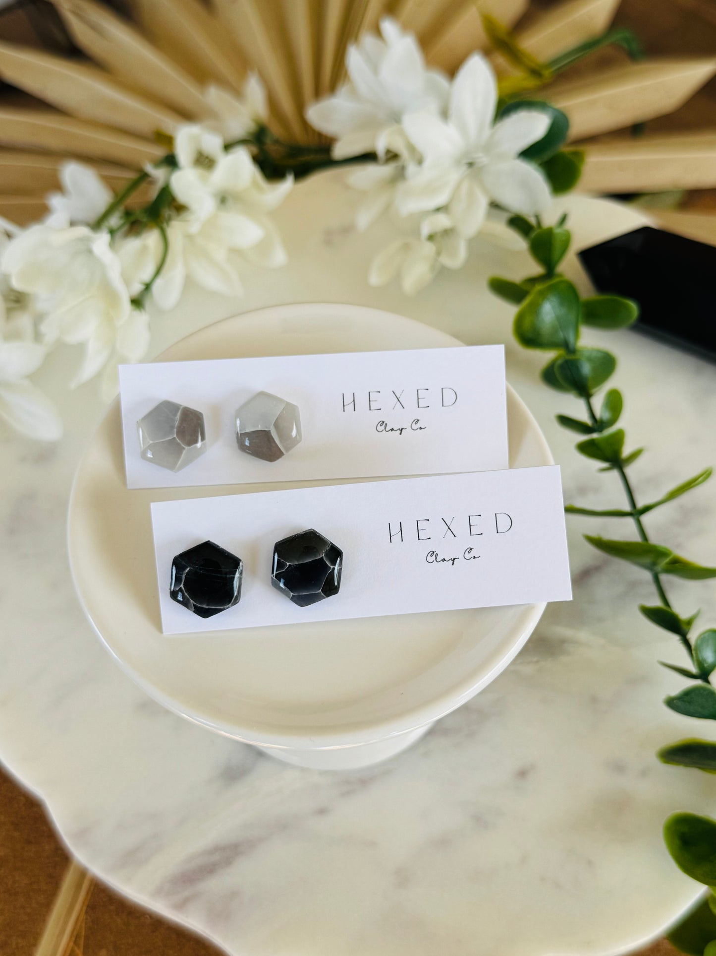 Dark Moon Stained Glass - Hexagon Stud